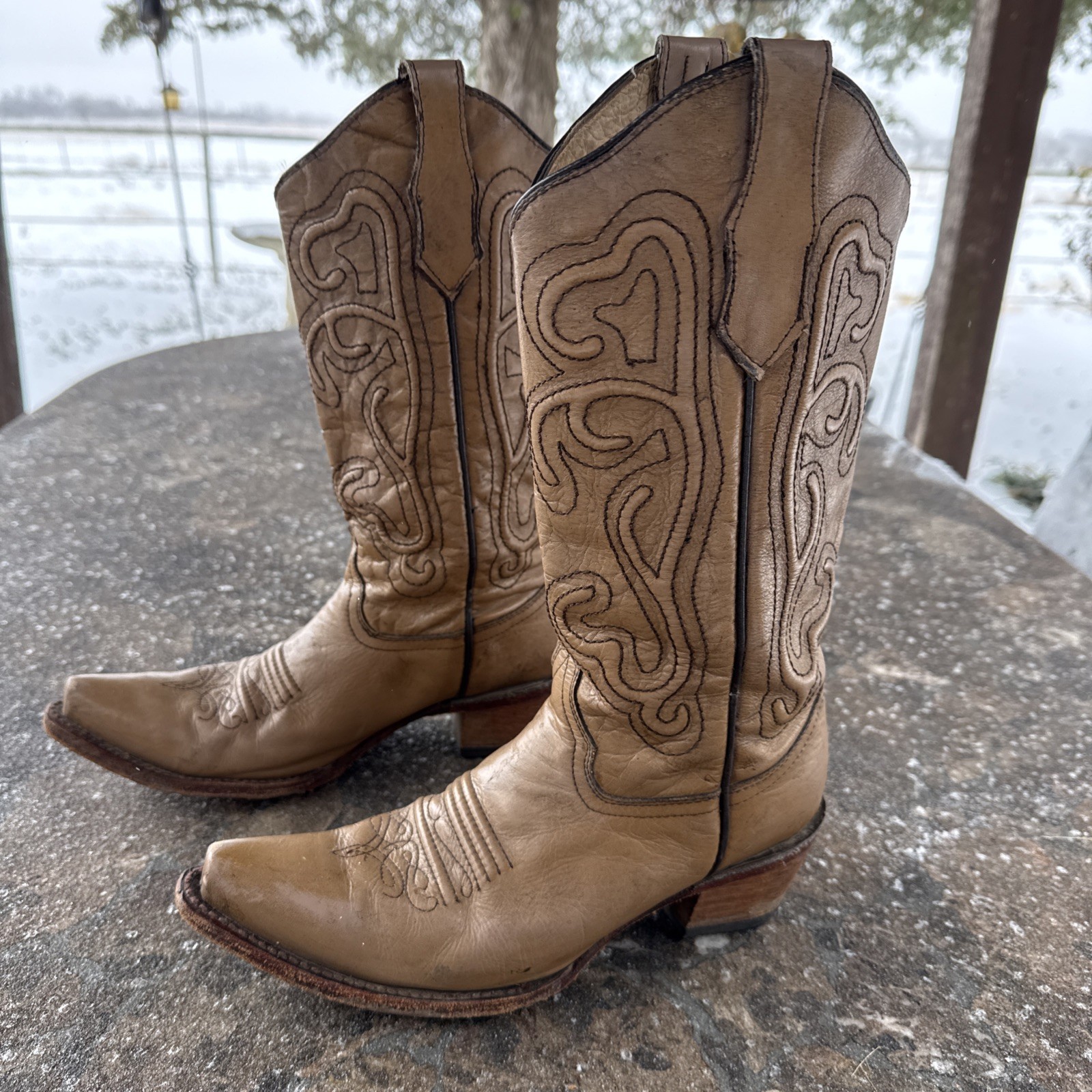 Womens Circle G L5305 Embroidered Cowboy Boots Snip Toe Brown Size 9