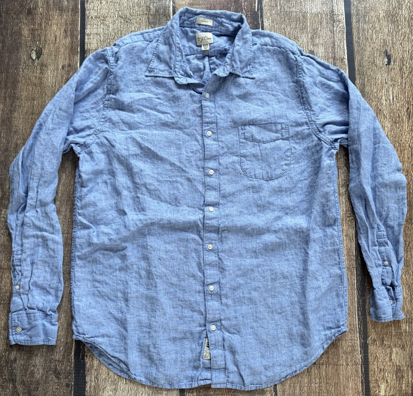 J.CREW BAIRD MCNUTT IRISH LINEN CLASSIC FIT BIG TALL SPORT SHIRT BLUE MENS XLT