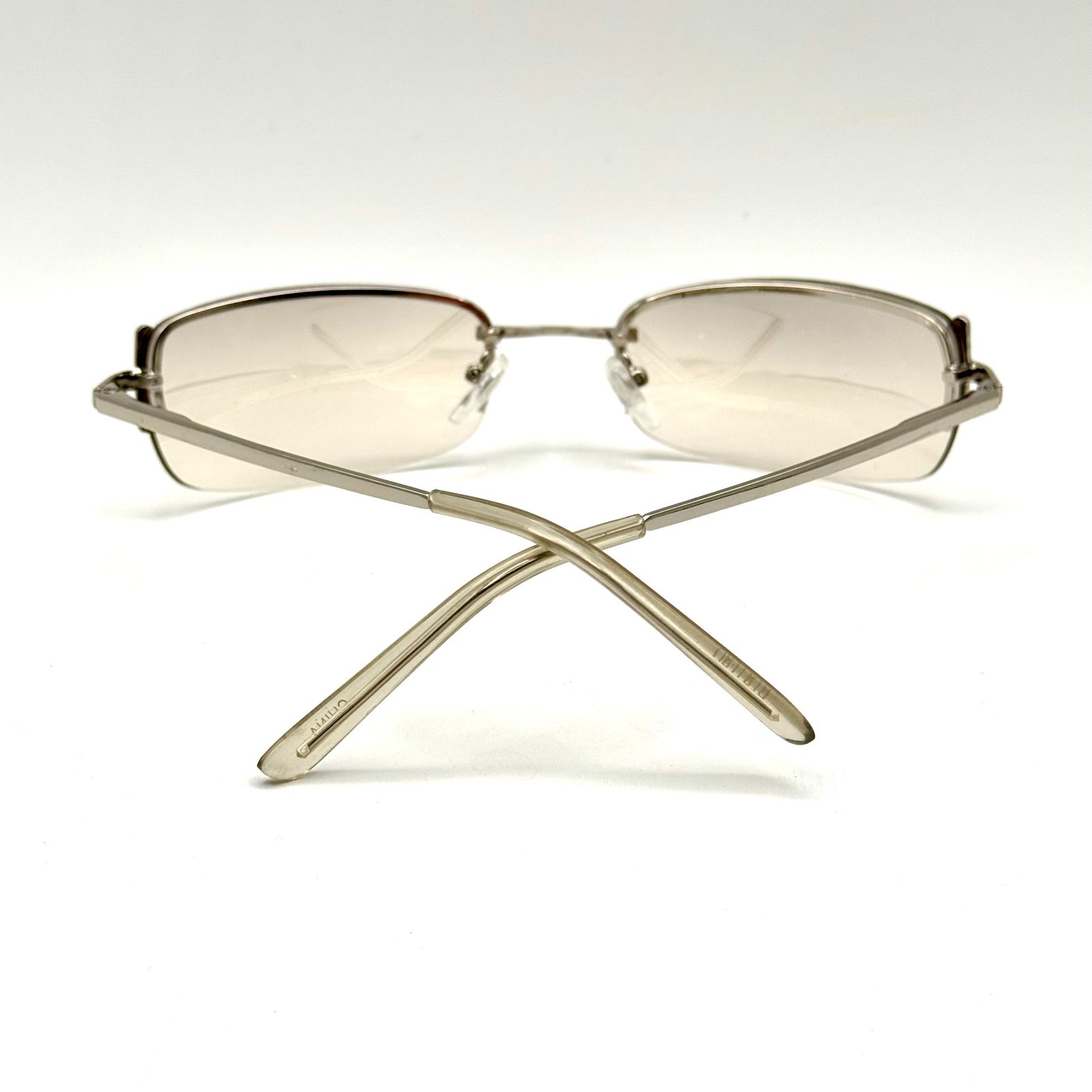Fashion Rimless Oval Sunglasses Silver Metal Frame & Light Gray Gradient Lenses