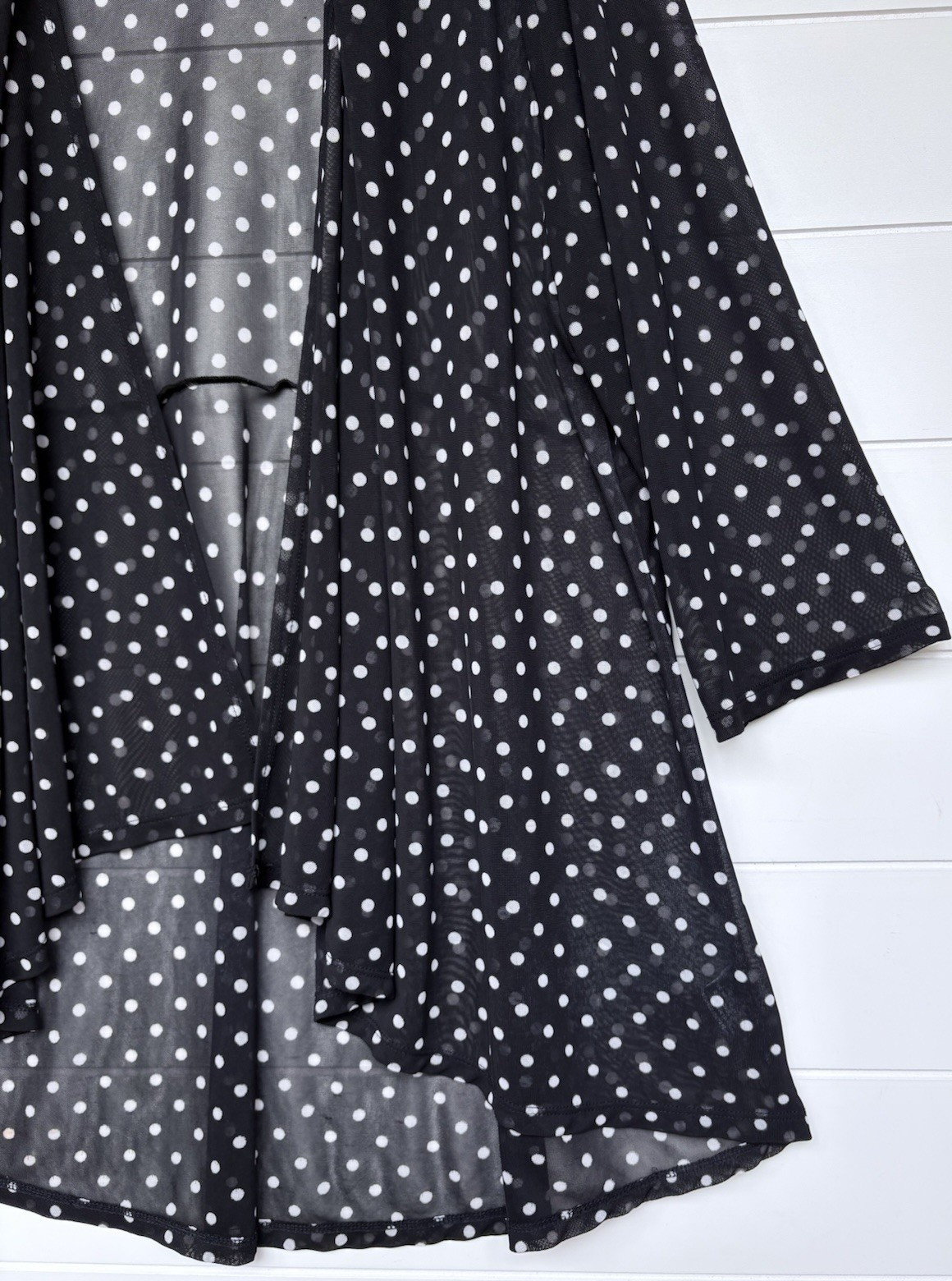 Zero 2 Eight Plus 3X Sheer Mesh Polka Dot Open Front Cardigan Black White Draped