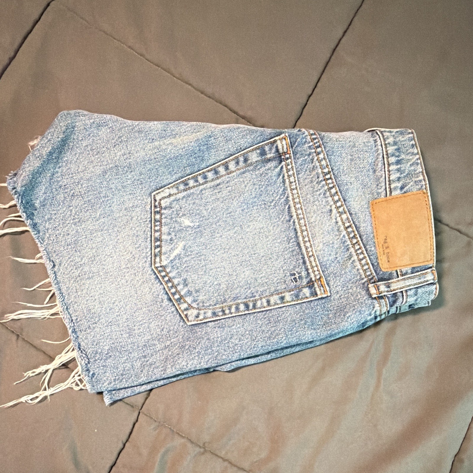 Women’s Blue Solid Denim Cut Off Shorts Frayed Hem 5-Pocket Button Fly