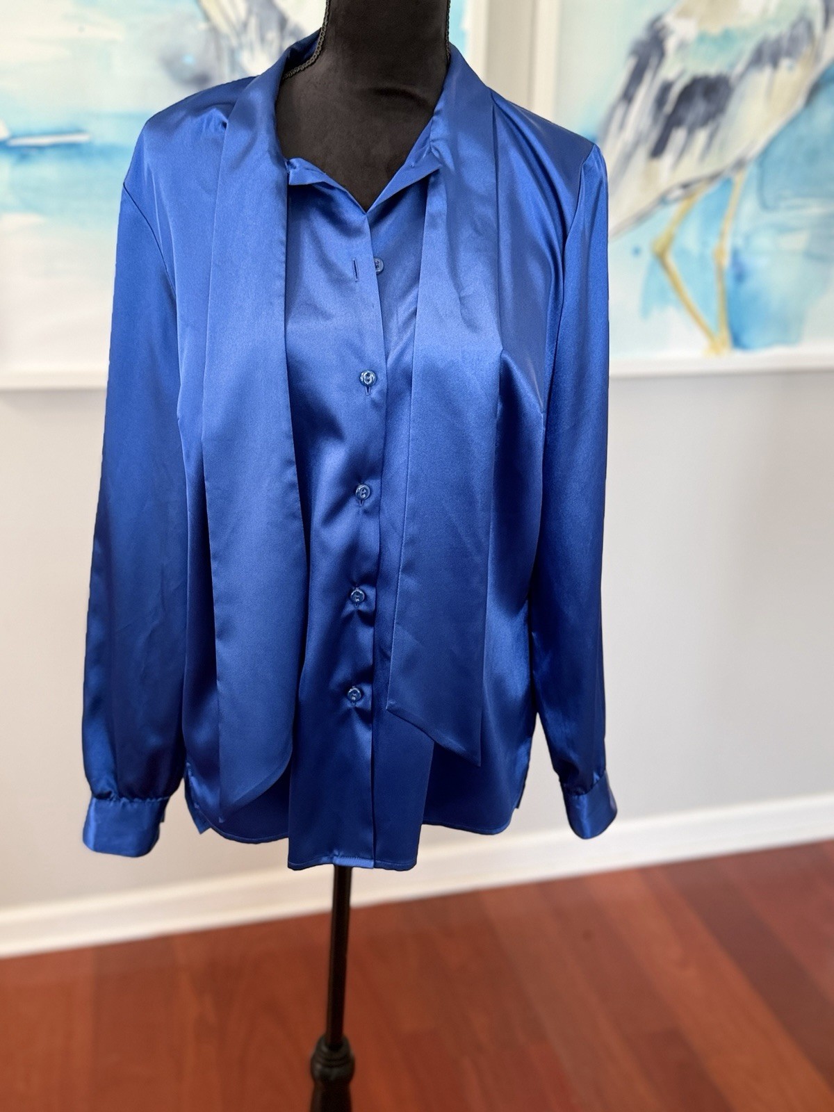The Pooze Women’s Clothing, Portugal Designer, Size 42, Royal Blue Blouse W/Ties
