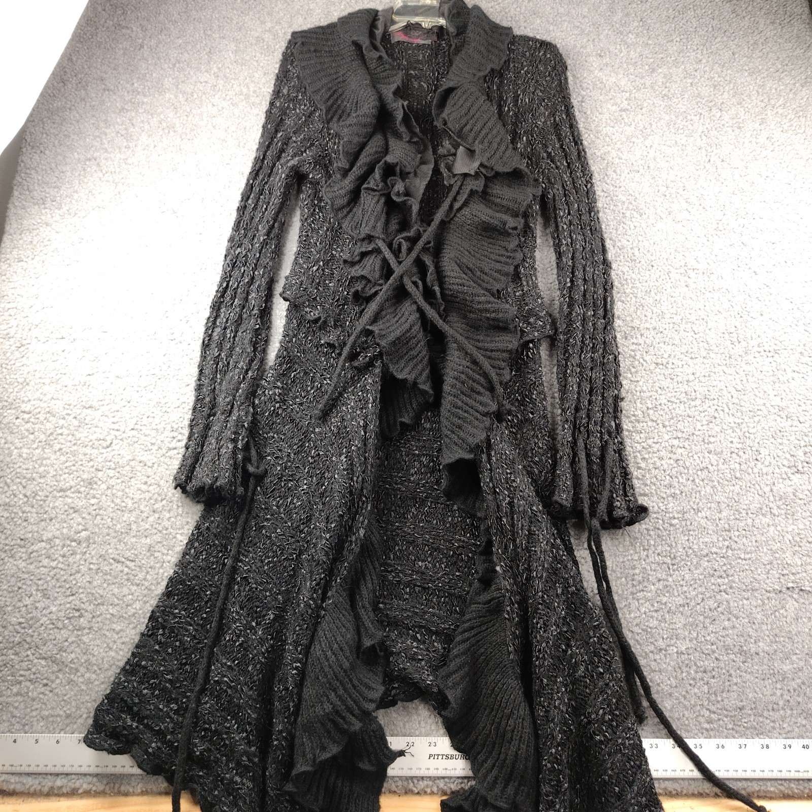 My Pretty Angel Vintage Ruffle Knit Duster Cardigan Size Medium Whimsigoth Y2K