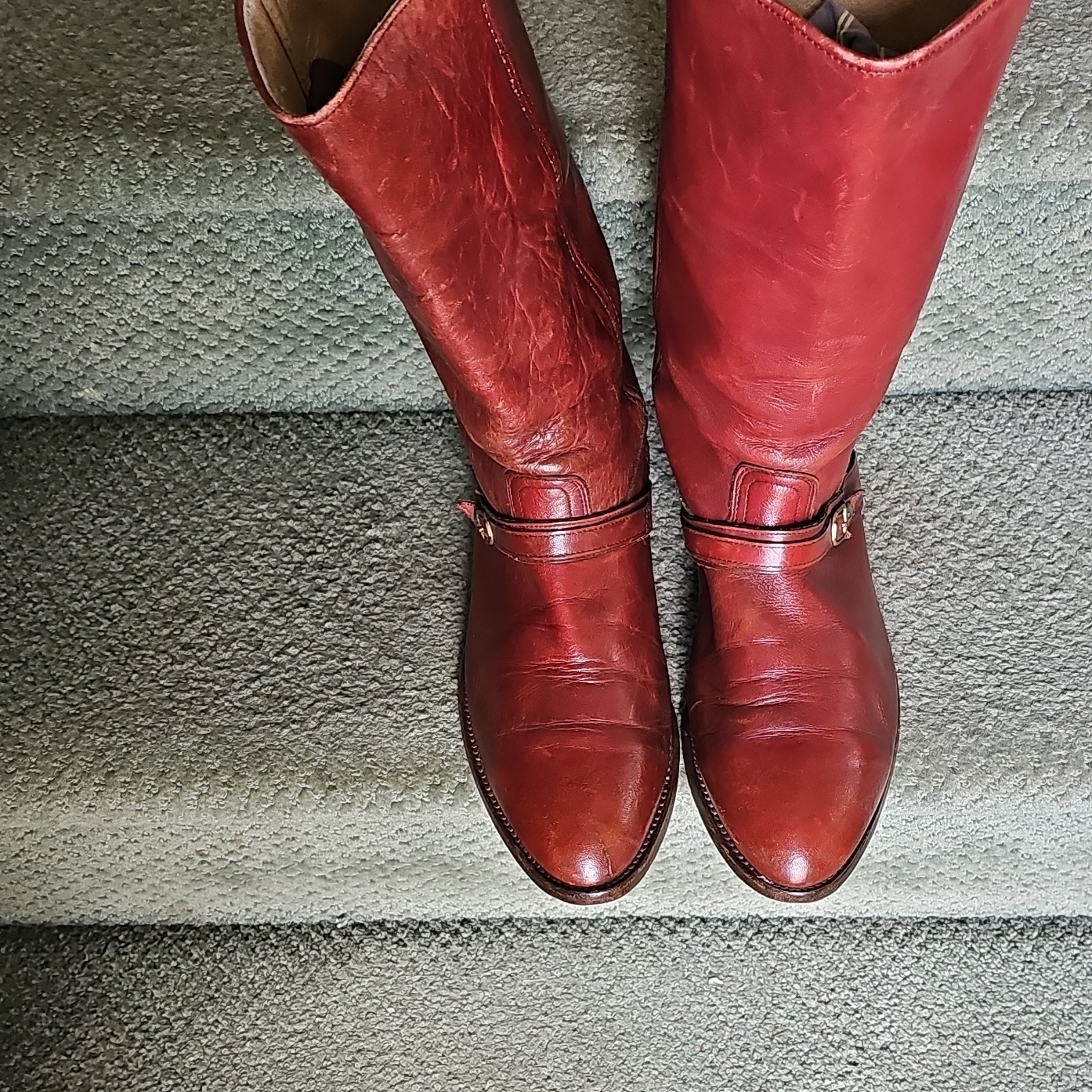 Frye Red Leather dress Mid-Calf Boots Buckle Campus, Men’s Size 10,1/2D ,Campus
