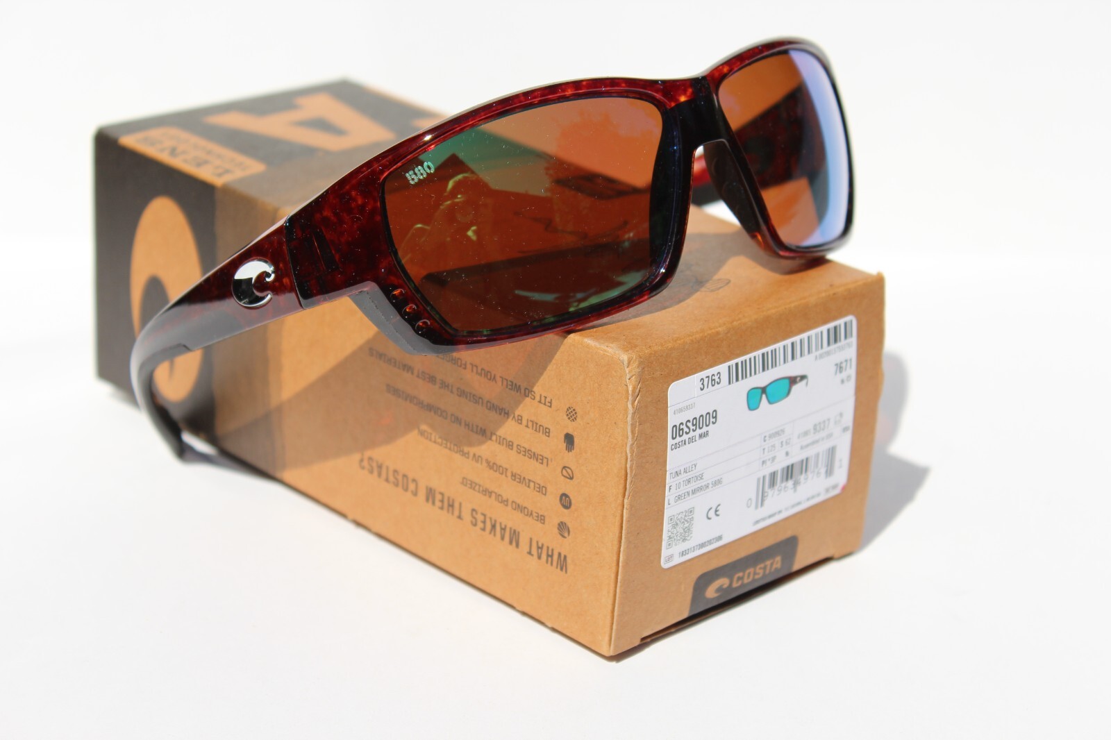 COSTA DEL MAR Tuna Alley POLARIZED Sunglasses Tortoise/Green Mirror 580G NEW