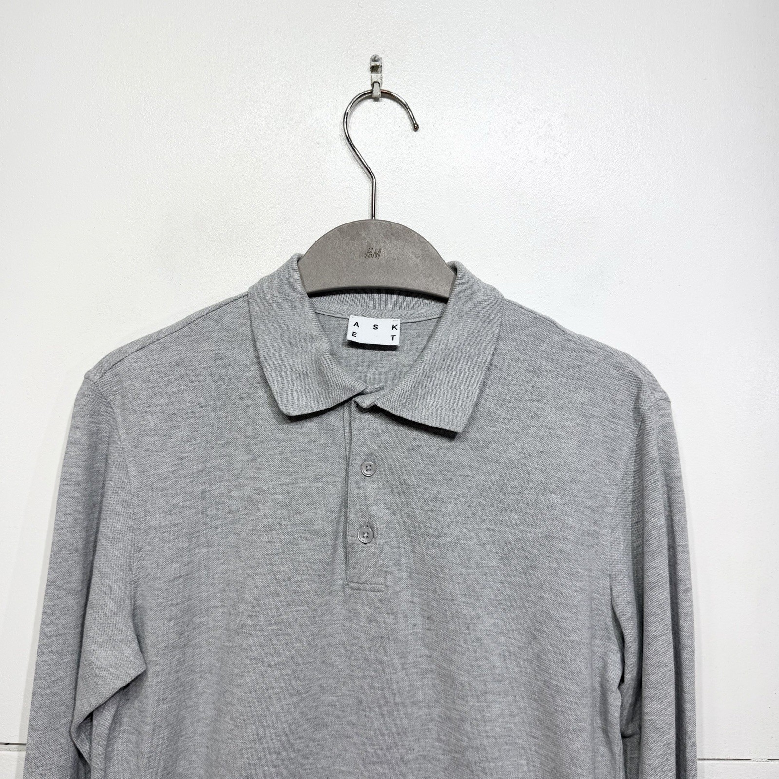 Asket Pique Polo Shirt Grey Long Sleeve Organic Cotton Regular Men’s Size XS