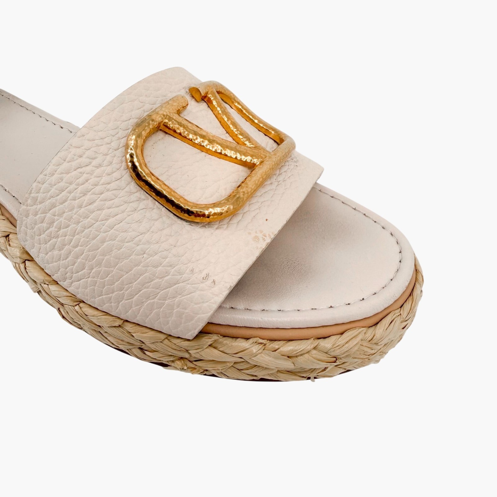 Valentino Vlogo Platform Espadrille Slide Sandals White Leather Size 40 US 10