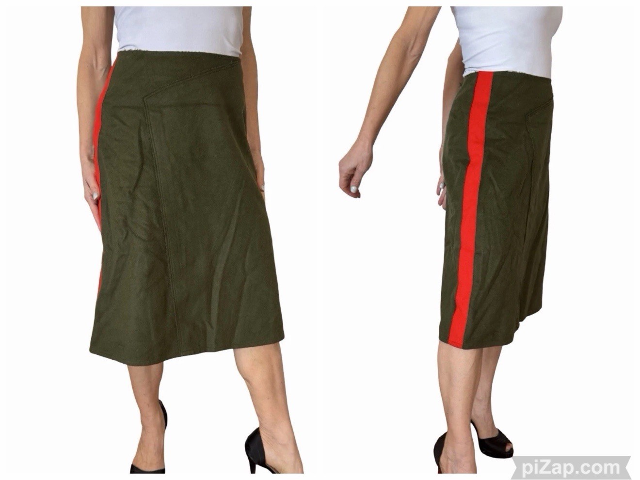 Women’s Joseph Green Page Felt Skirt Wool Cashmere A Line Stripe 40/8 NWT $435