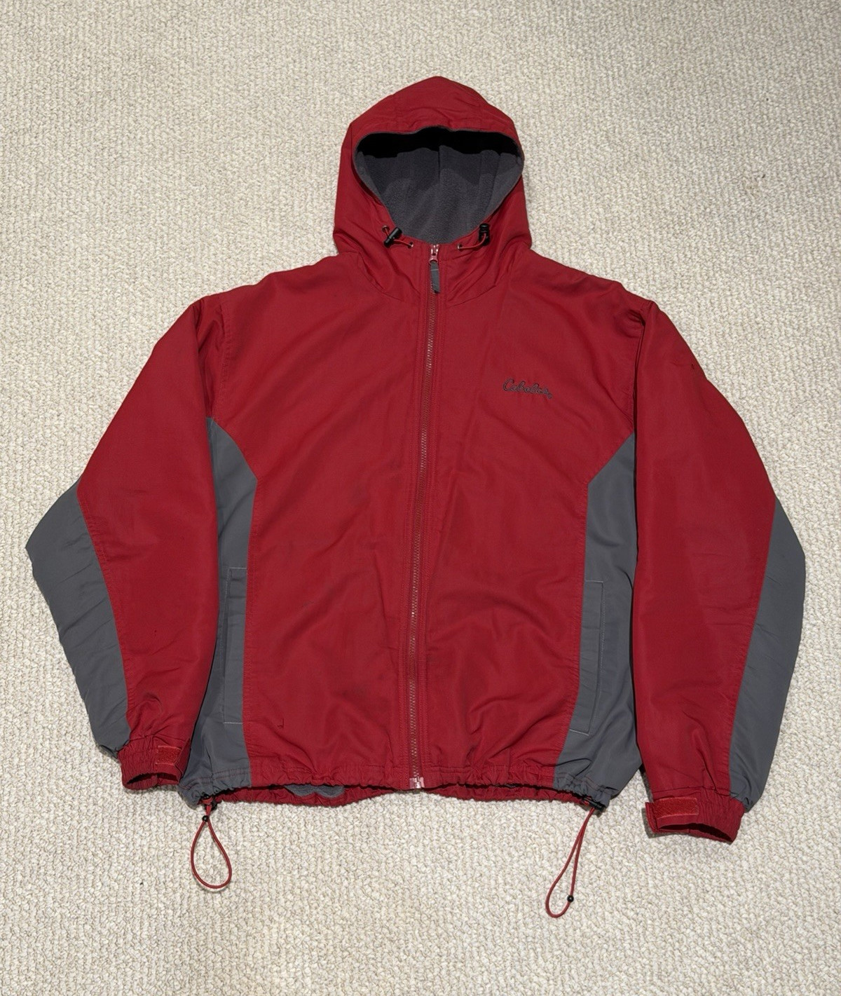 Vintage Y2K Cabela’s Men’s L Red/Gray Hooded Full Zip Jacket With Pockets