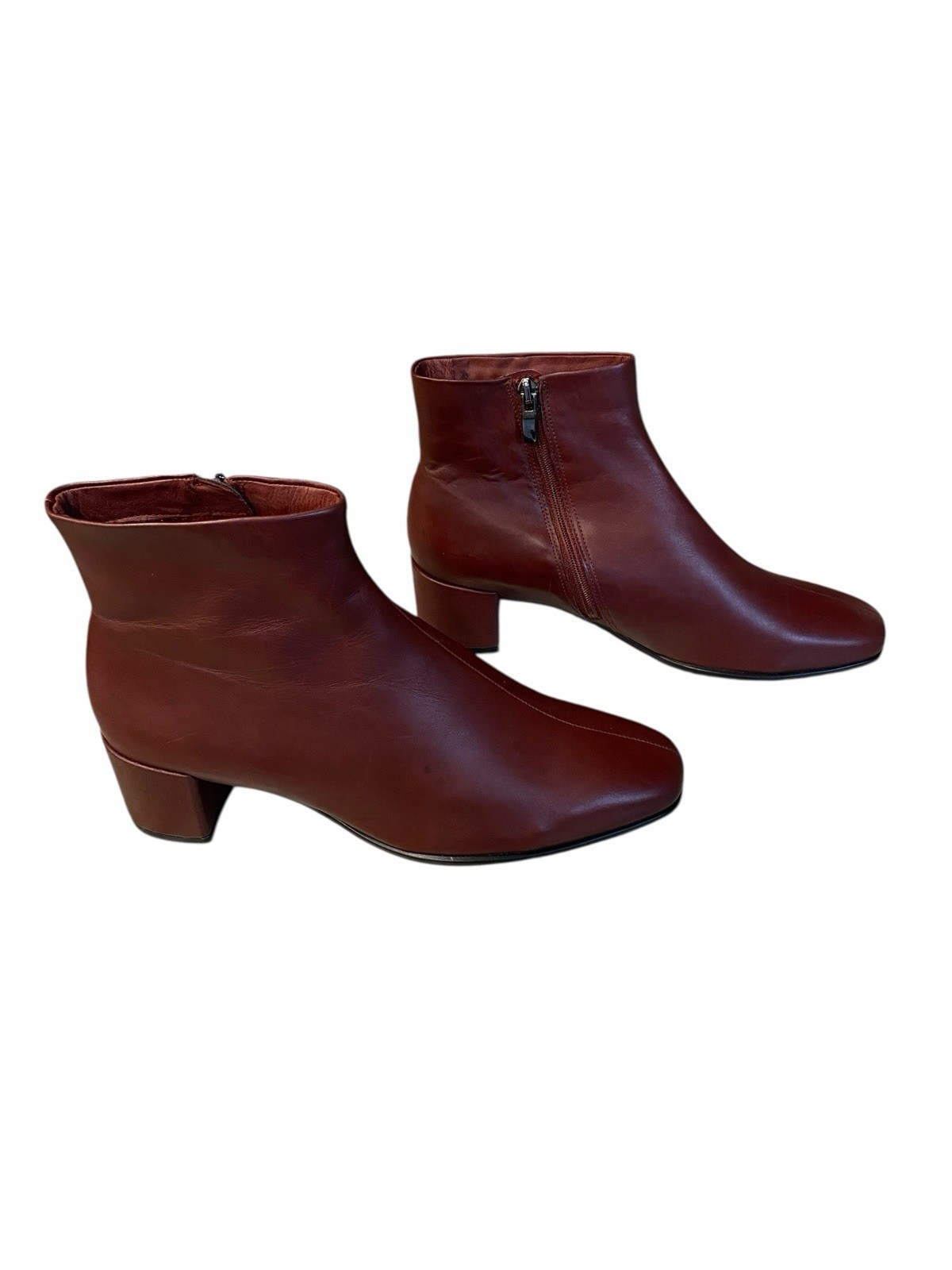 ECCO Women’s Leather Ankle Boots Mahogany Brown Square Toe Zip EU 40 US 9-9.5