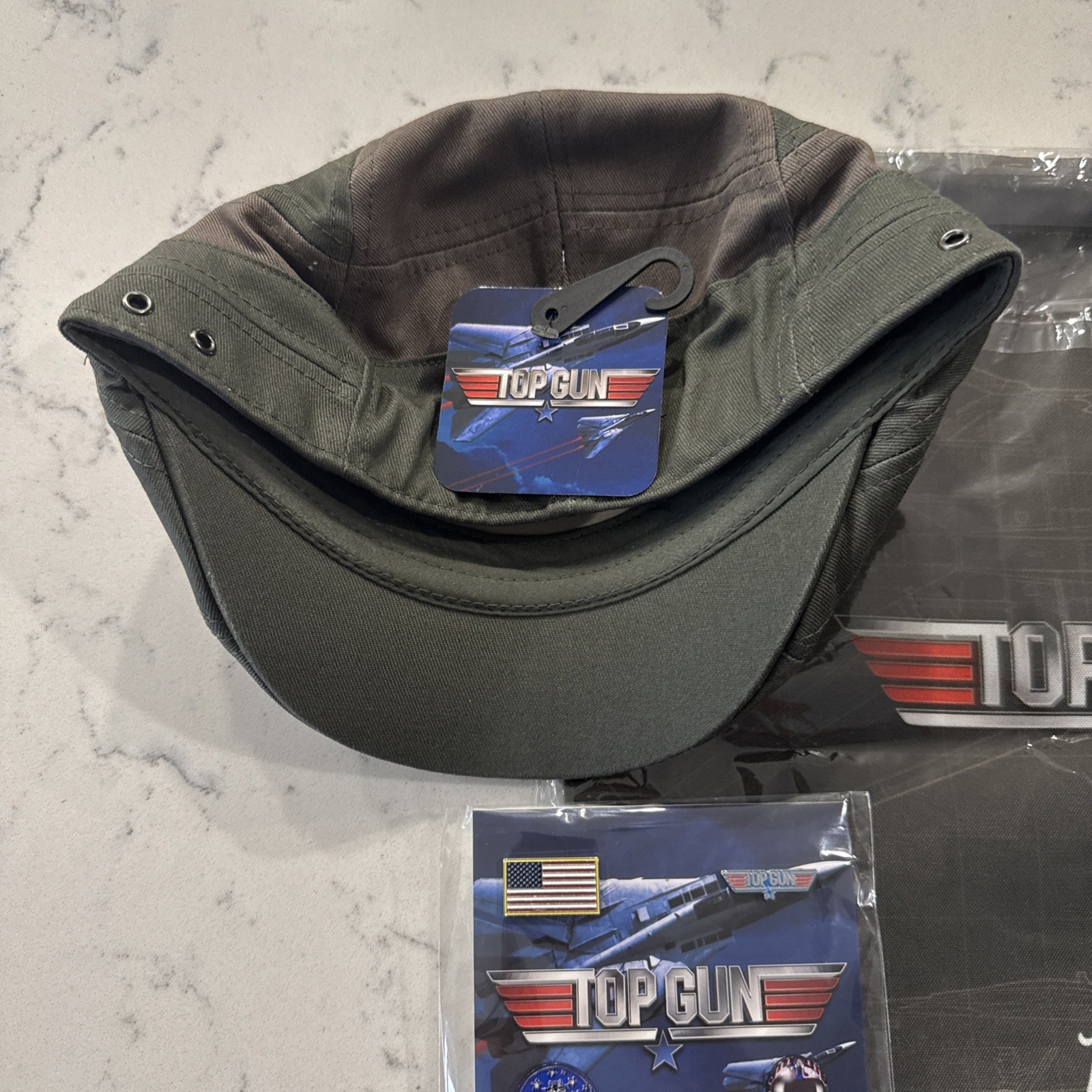Boston Scally Co Top Gun Small Cap Green Gray Dust Bag Pin Set Maverick Awesome!