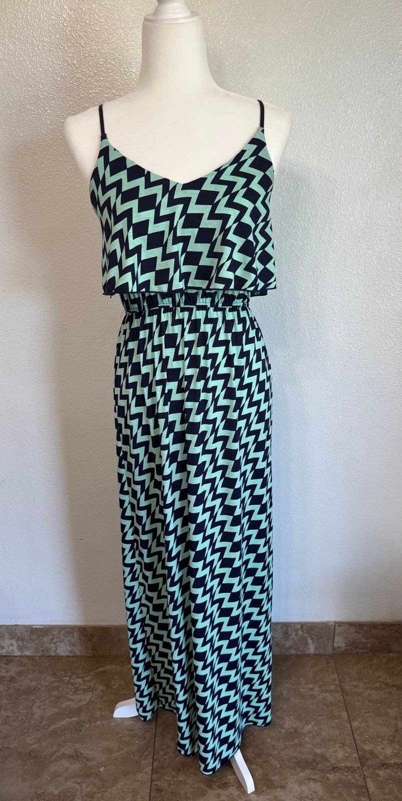Three Pink Hearts navy and mint Chevron maxi dress XS -Ssummer wedding parties