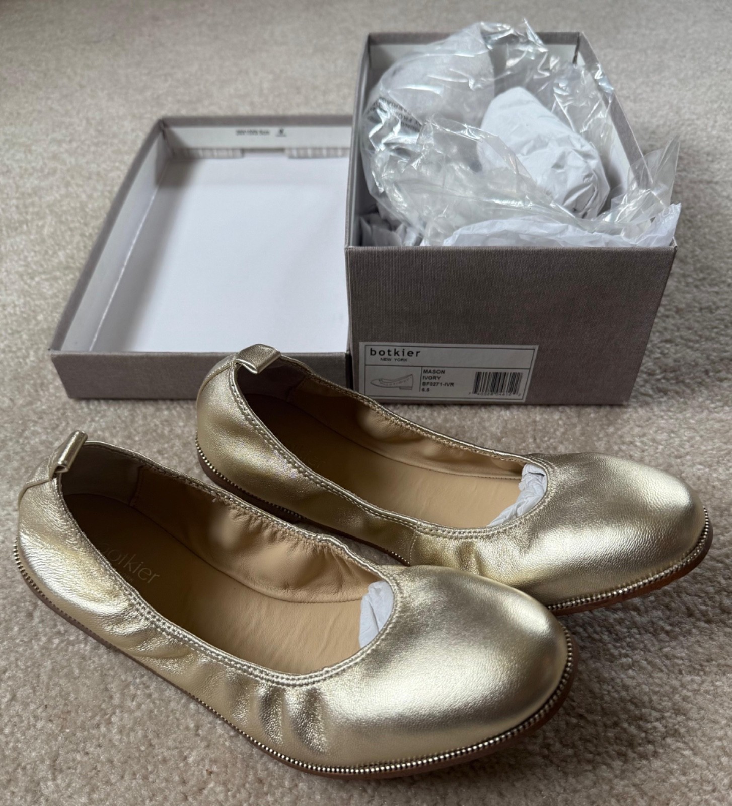 NEW IN BOX BOTKIER MASON GOLD METALLIC LEATHER WOMENS SHOES SIZE 6.5 RETAIL $118
