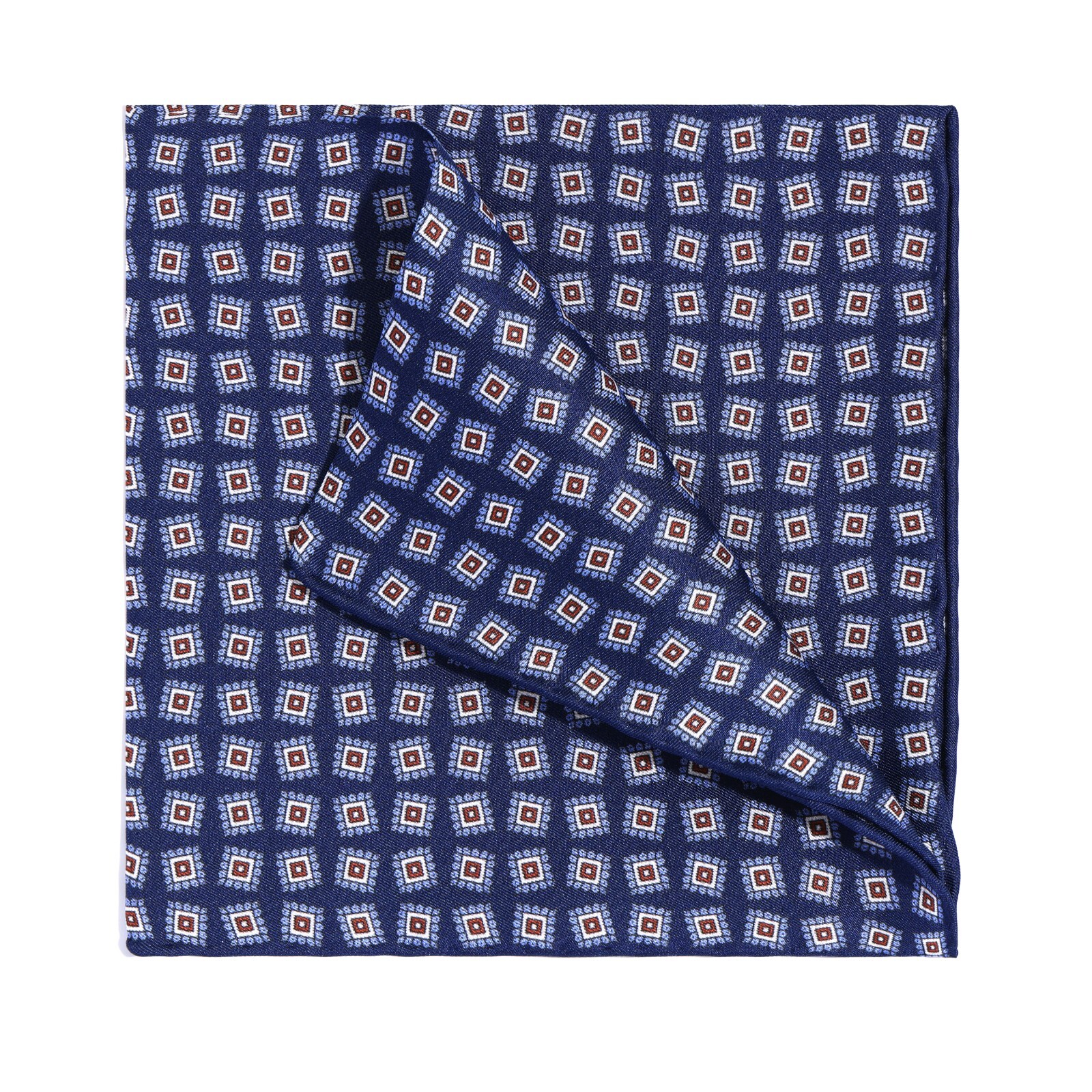 Men’s Pure Silk Twill Handkerchief Blue Floral Squares Pocket Square 30cm 11.8in