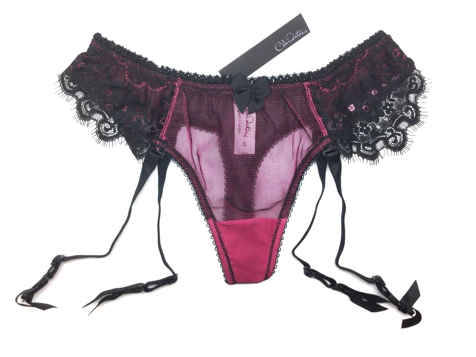 Claudette En Dentelle Intense Garter Thong Pin Up Neon Pink Bikini Panty Women’s