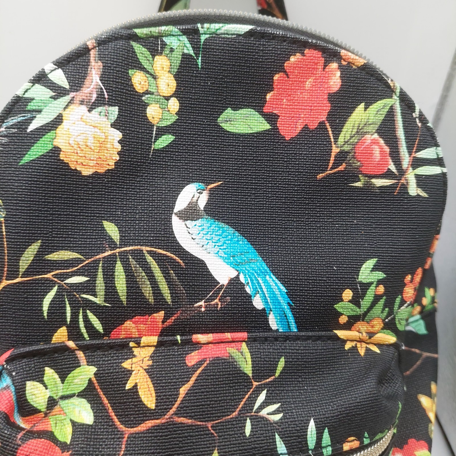 Womens Backpack Black Floral Birds Blue Birds Hummingbird Small 12″