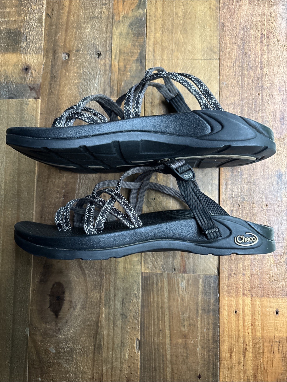 Chaco Zong X Ecotread Black Beige Slide Sandals Size 7