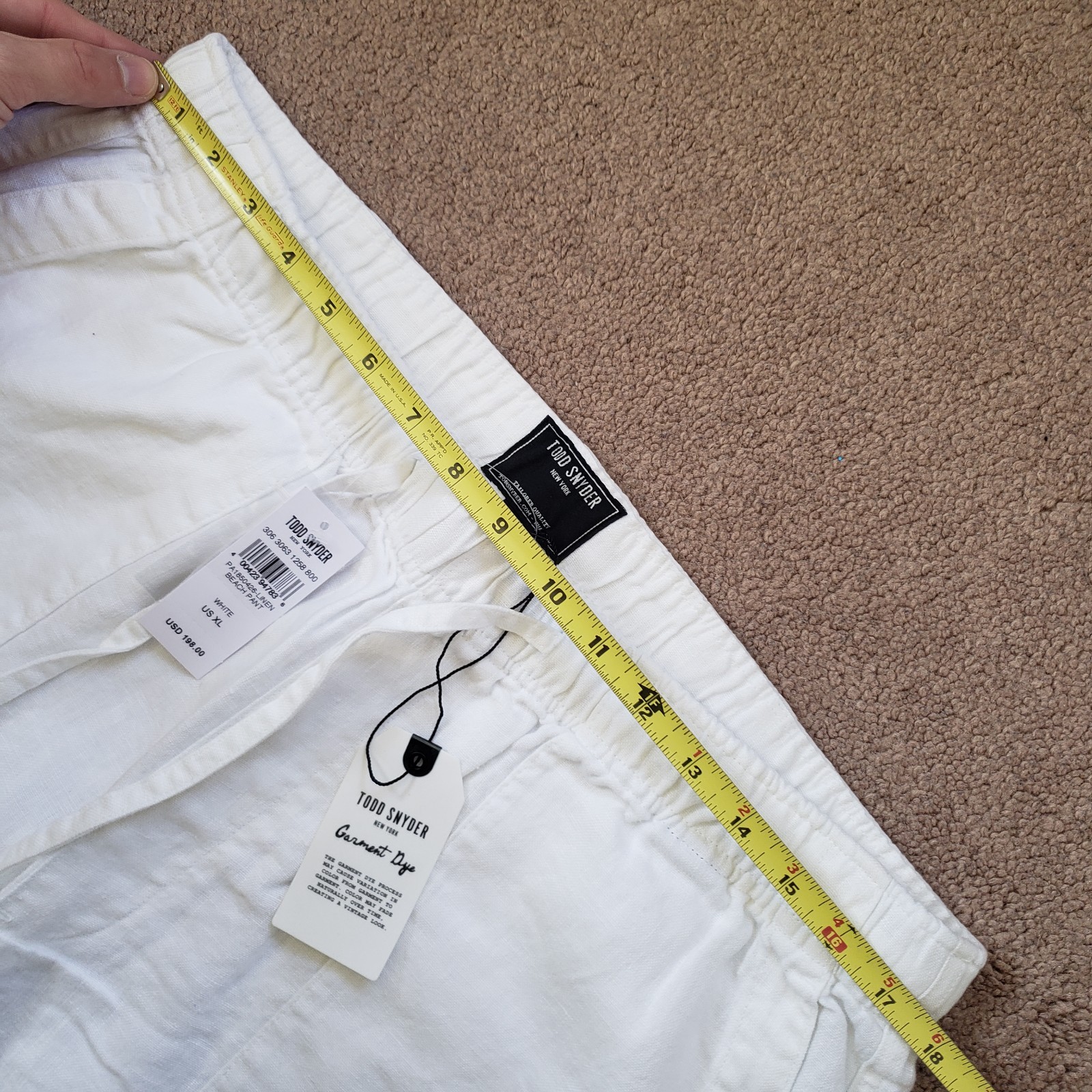 NWT Todd Snyder XL Straight Fit 100% Linen Beach Pant White Pockets $198 Light
