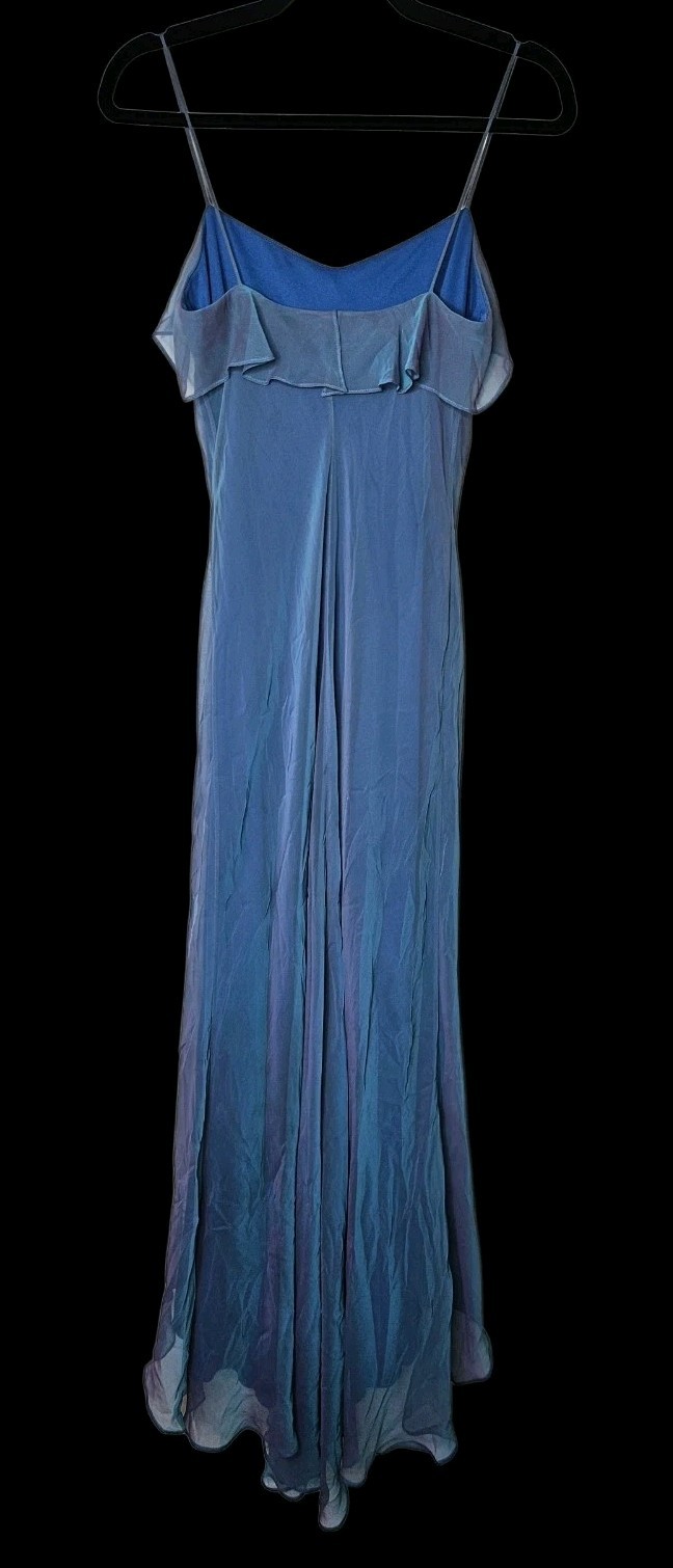 Y2K Vtg Iridescent Blue/Purple Ruffle Dip Hem Dress Gown Wedding Prom Sz 4