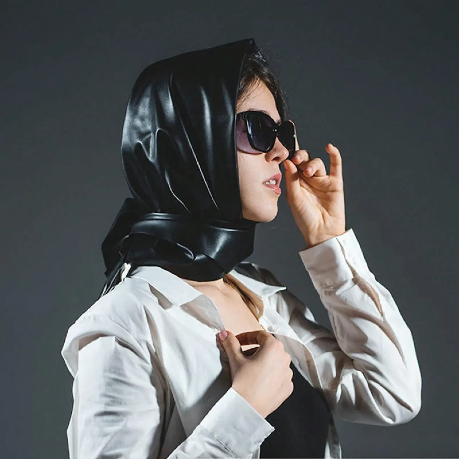 Artificial PU Leather Triangle Scarf Unisex Two-In-One Head Wrap And Neck Scarf