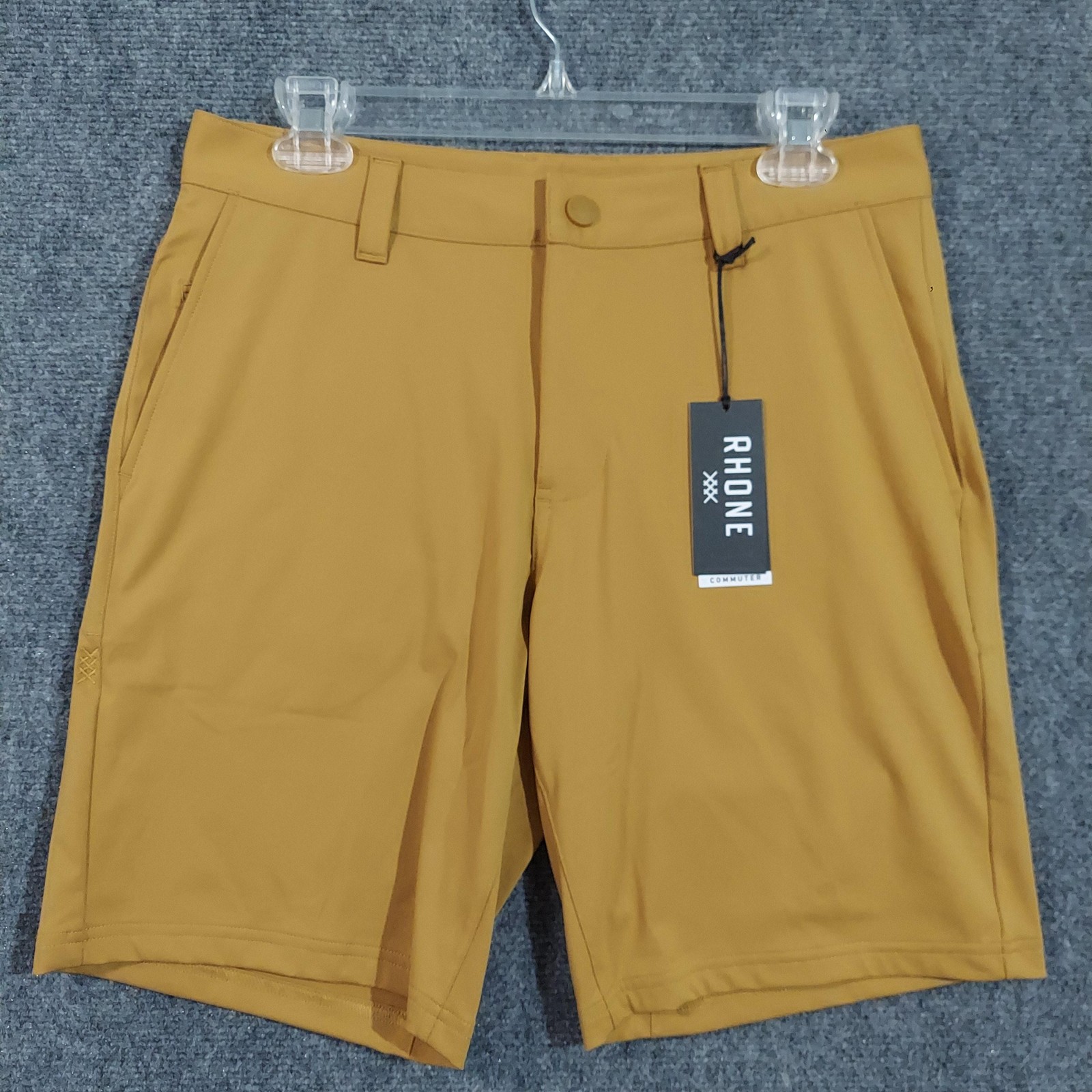 Rhone Commuter Shorts Mens 30 Gold Flex-Knit Pocket 9 Inch Inseam Performance