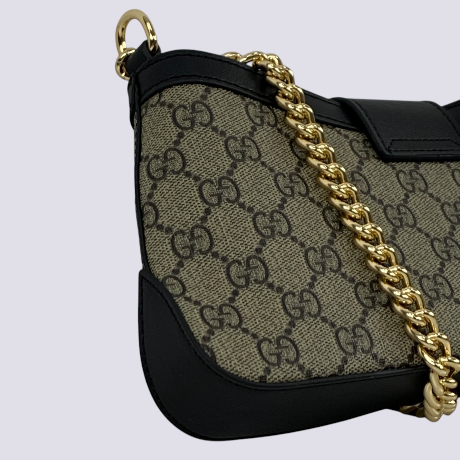 Gucci GG Monogram Padlock Small Shoulder Bag Black Leather 811705