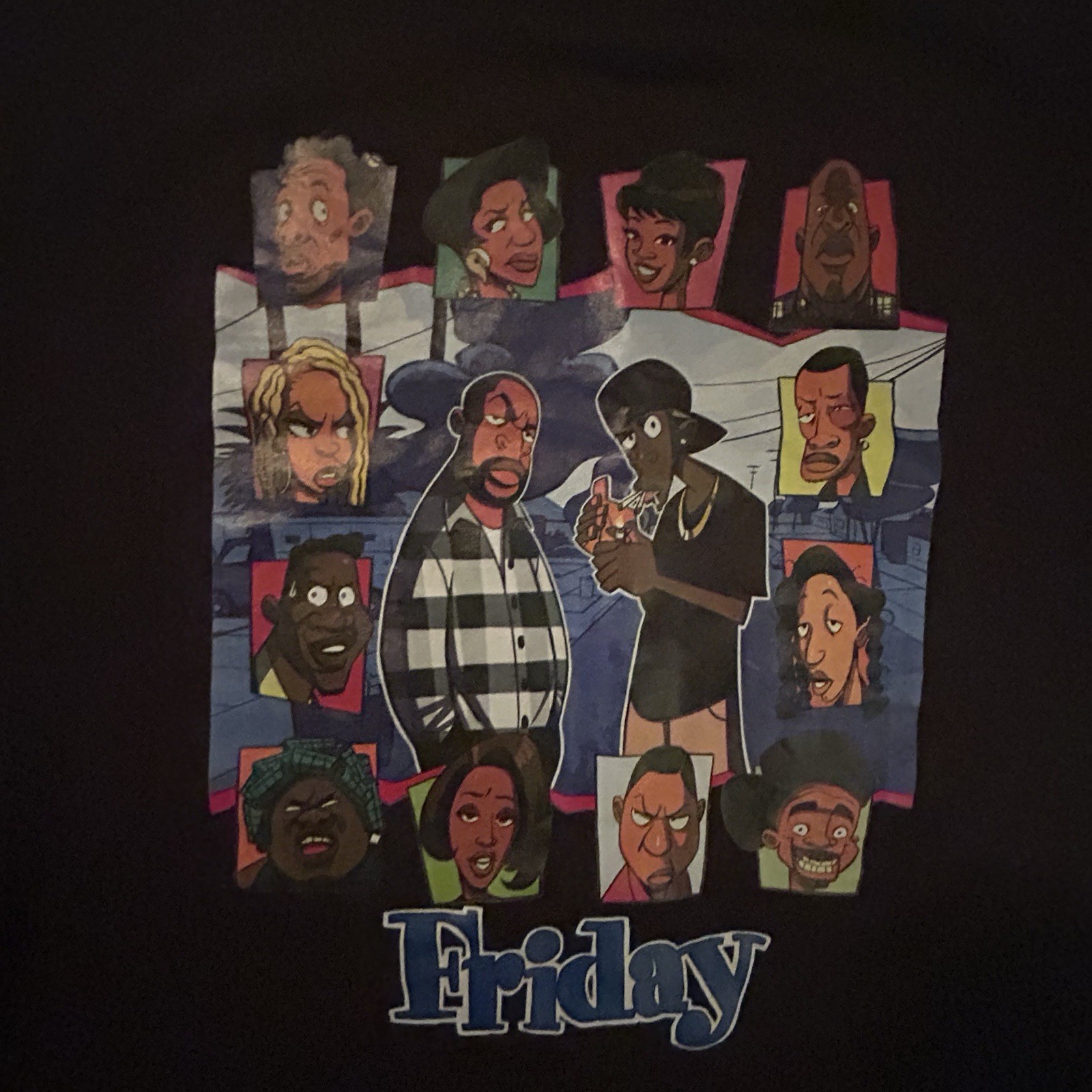 Friday Movie Ice Cube Chris Tucker T-shirt Animated Cartoon Size Large