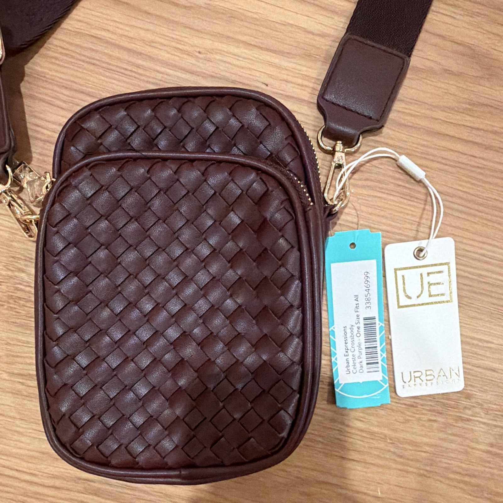 Urban Expressions Wine Small Crossbody Bag Zip Closure Gold Hardware