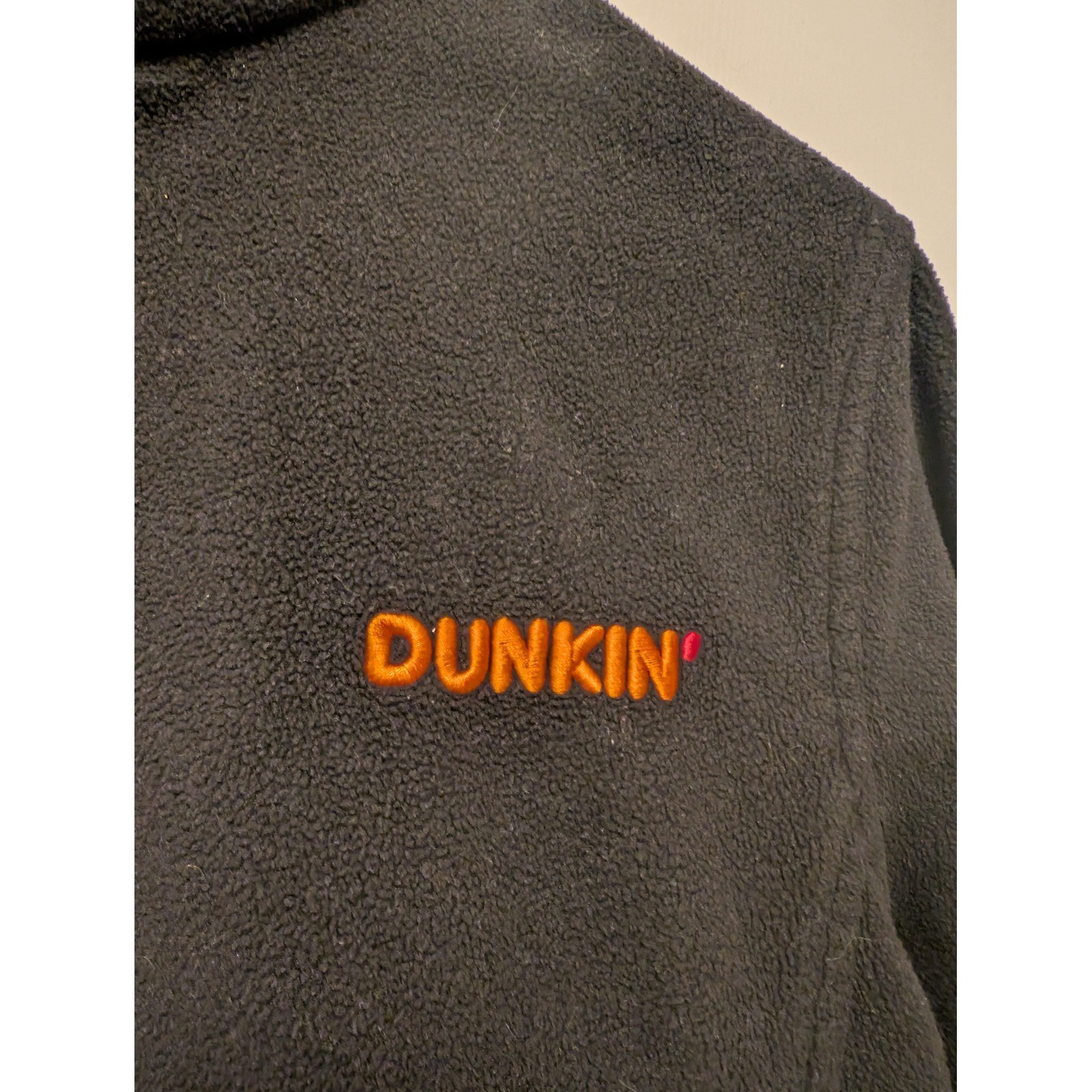 Dunkin Donuts Black 1/4 Quarter Zip Fleece Pullover Sweater Adjustable Coffee