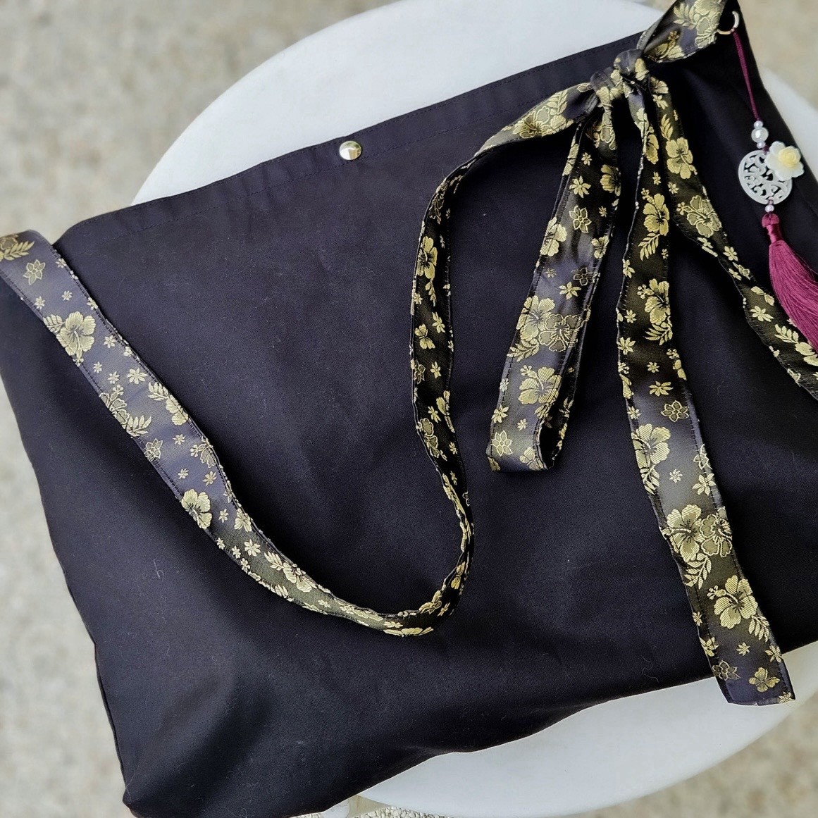 Korean Hanbok Traditional Style Shoulder Bag Eco Tote Norigae Charm Handmade