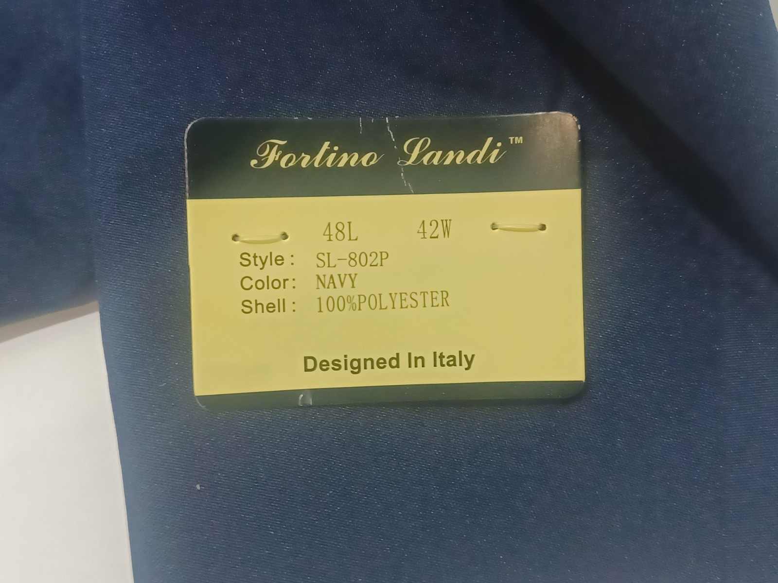 Fortino Landi Men’s Navy 2-Piece Suit Size 48L Pants 42W Unhemmed