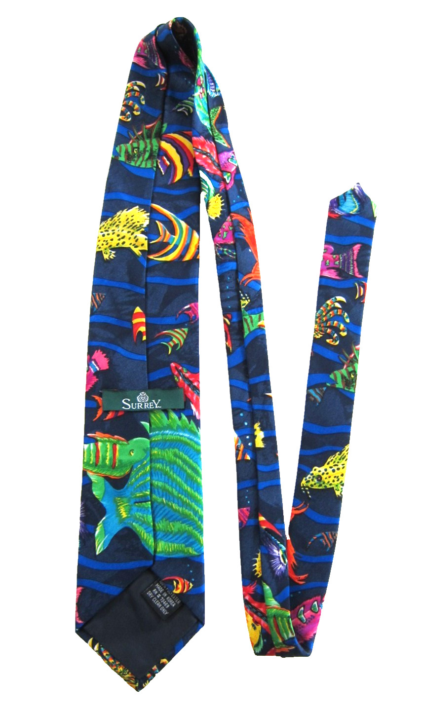 VTG Surrey Neon Blue Green Yellow Pink Aquatic Tropical Fish Ocean Beach Tie