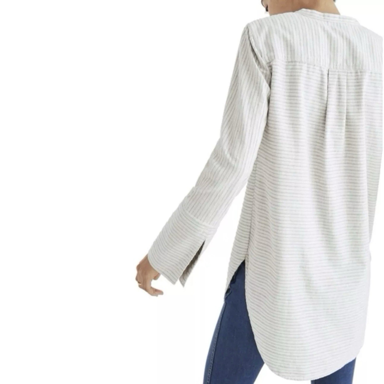 Madewell Split Cuff Tunic Top Striped Long Sleeve Weathered Concrete Women’s M