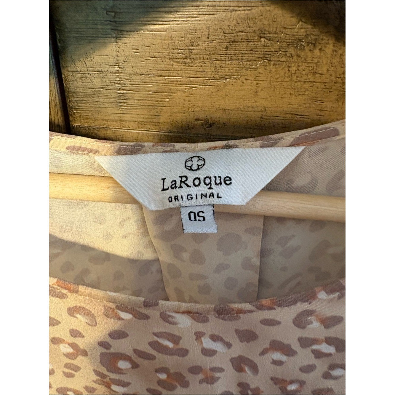 LaRoque Original Silk Blend Leopard Print Bell Sleeve Tunic Top OS Beige Neutral
