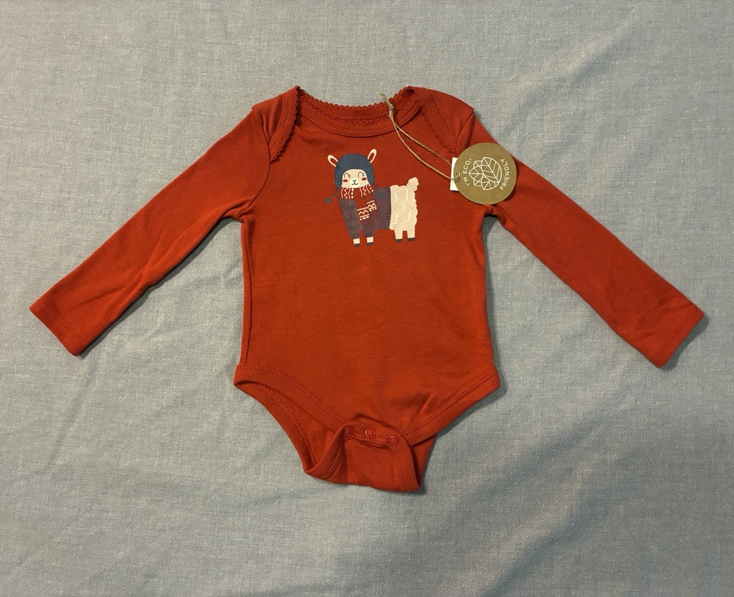 dip Organic Cotton Knit Llama Animal Print Long Sleeve Bodysuit 3-6M Red