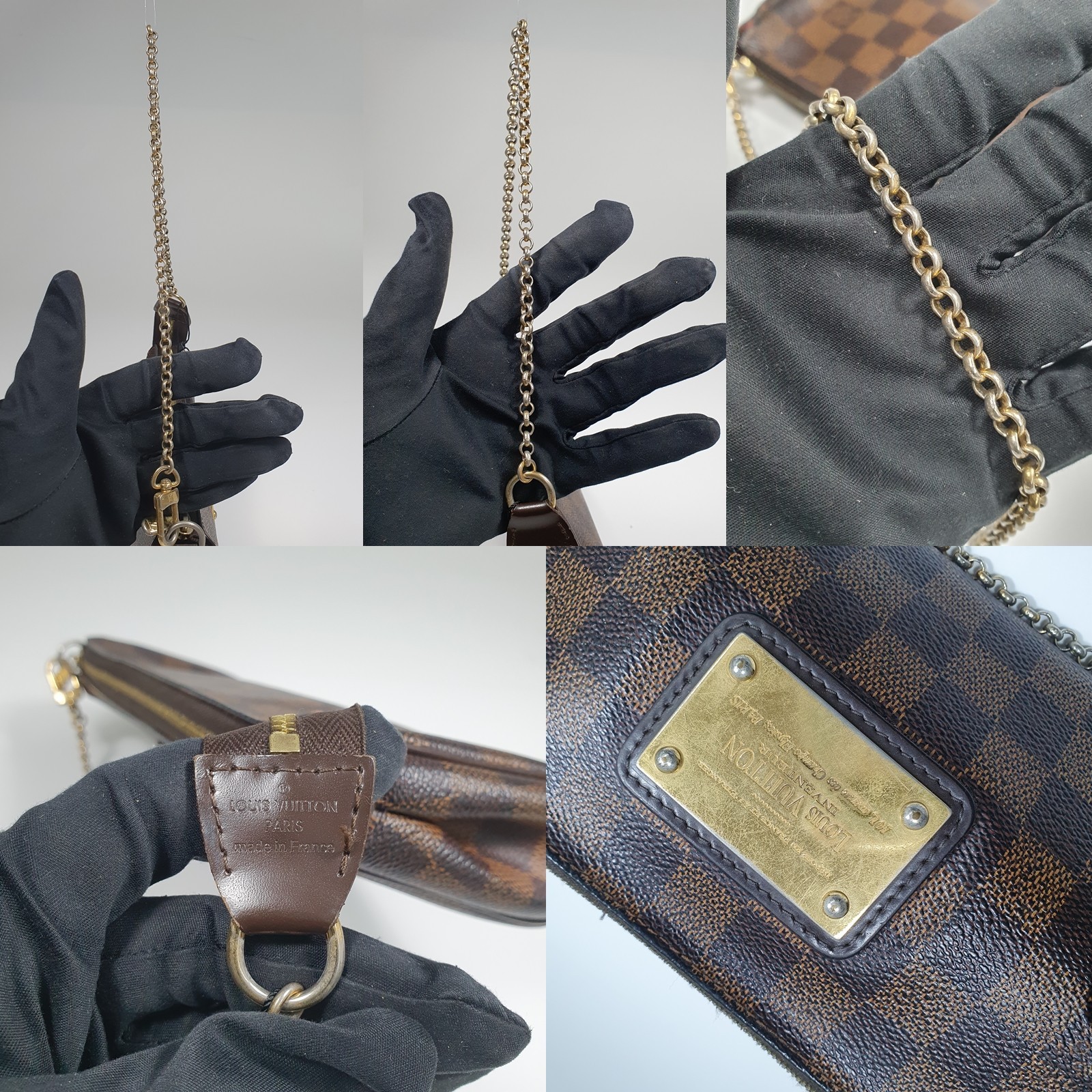 NO TARIFF Auth Louis Vuitton Eva Clutch Damier Ebene N55213 No Shoulder CLA969