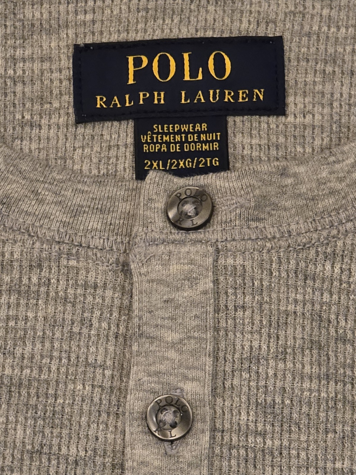NWT Polo Ralph Lauren Waffle Knit Henley Thermal Crew-Neck T-Shirt SZ- 2XL- Gray
