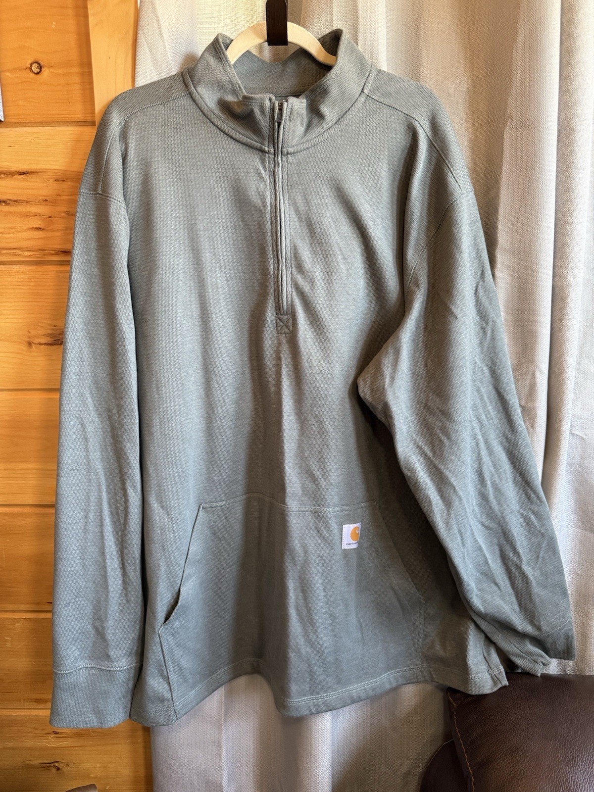 Carhartt Heavyweight Mens 3XL Green Relaxed Fit Quarter Zip Workwear Kangaroo Po