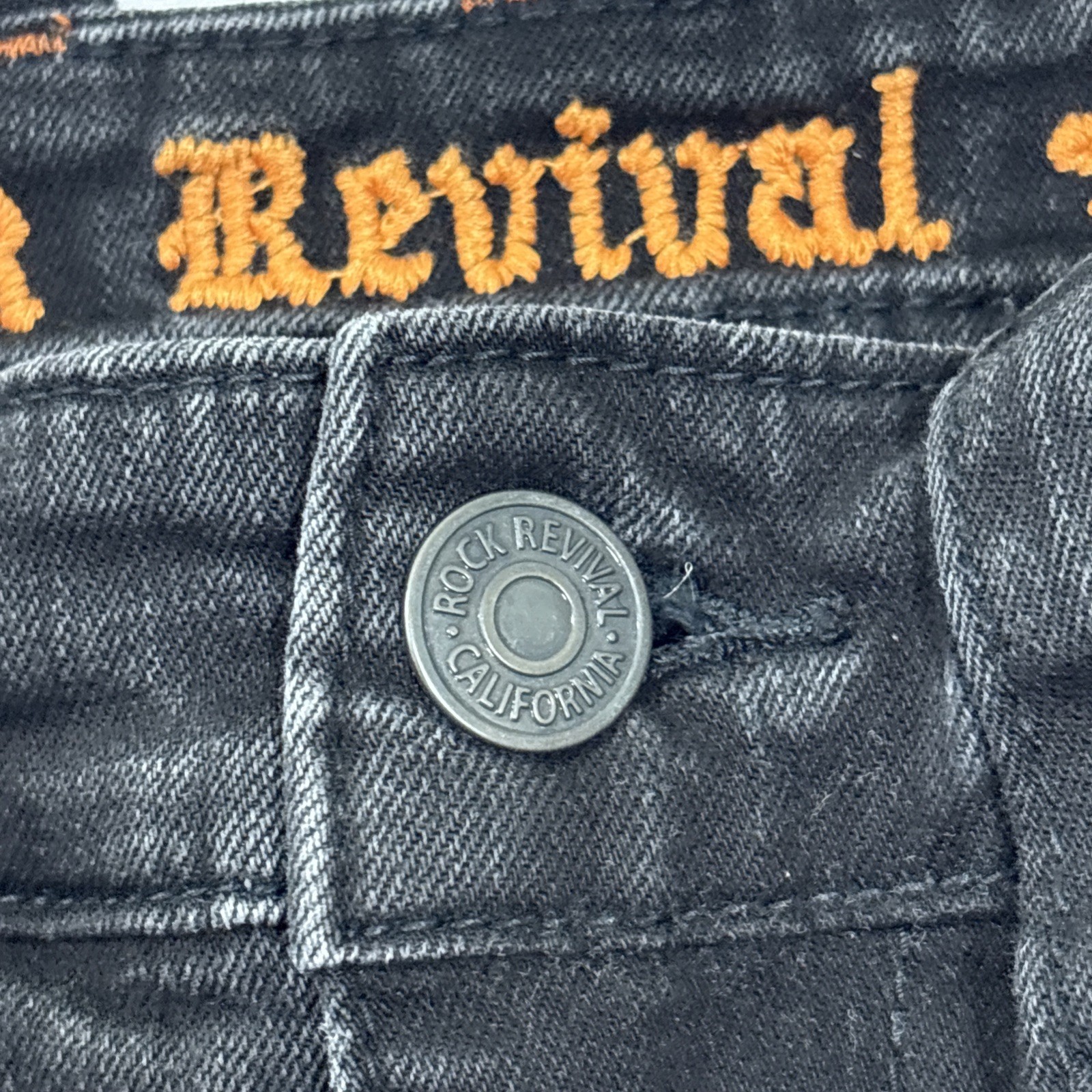 Rock Revival Ryker Jeans Mens 32×30 Slim Straight Black Biker Selvedge EUC Faded