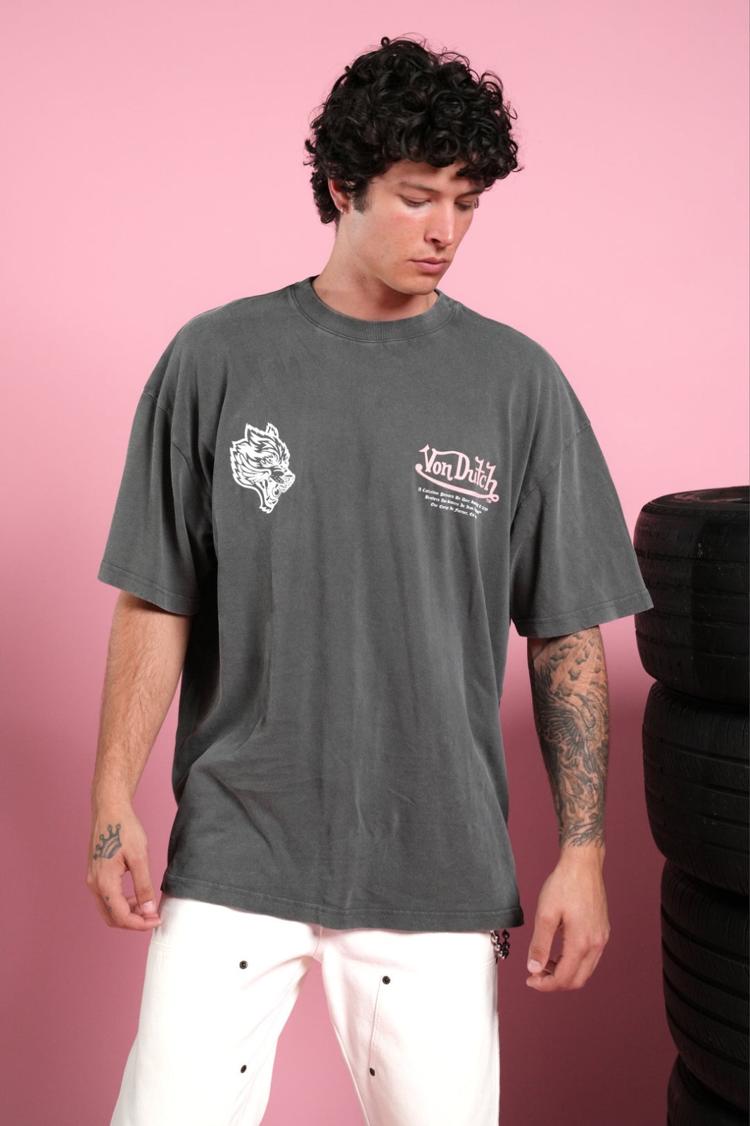 Darc Sport x Von Dutch NFGU Premium Oversized Tee Wolf Gray Pink Rose Medium M
