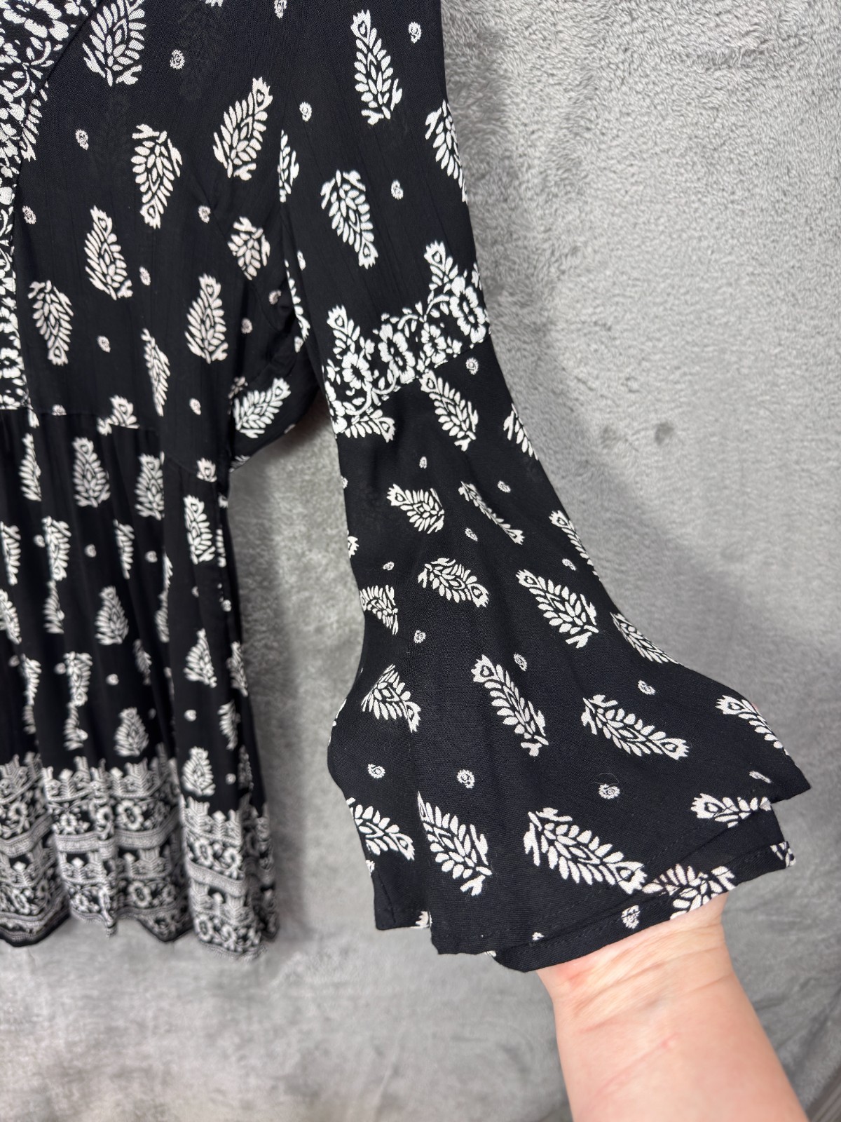 Angel Paisley Mini Dress S Flare Sleeve Boho Witchy Whimsigoth Flowy Festival