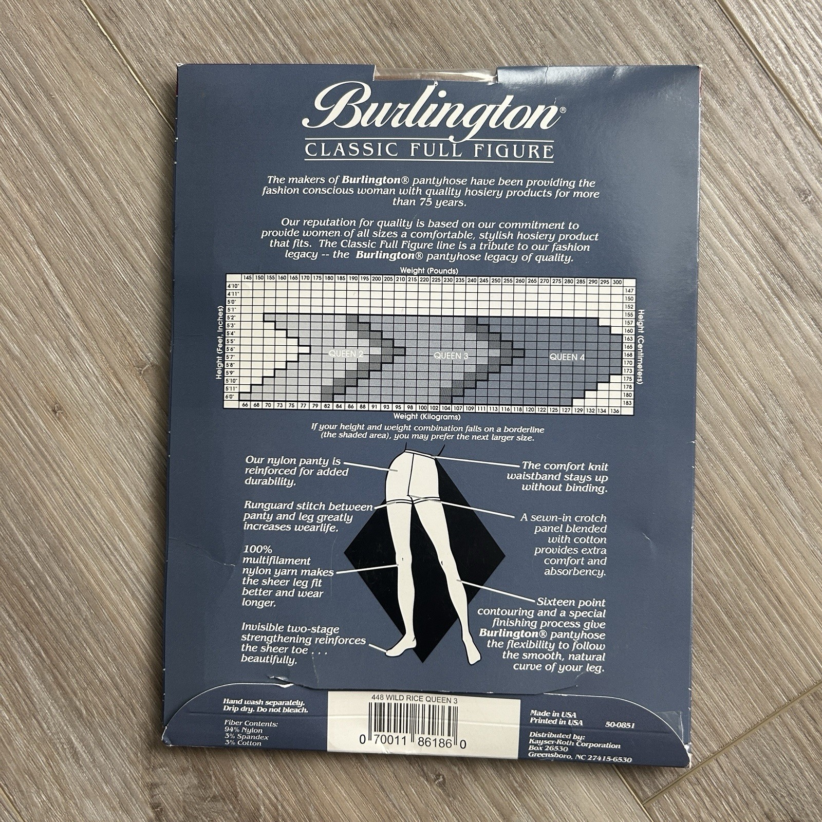 Burlington Pantyhose Classic Full Figure Queen 3 Wild Rice V86
