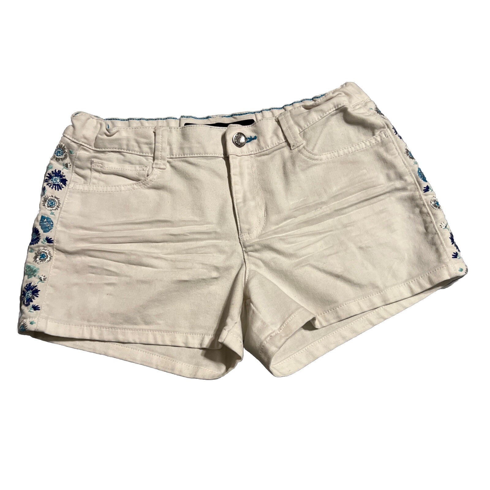Girls Jordache White Adjustable Waist Glitter Embloidered W/Logo Shorts Size 14