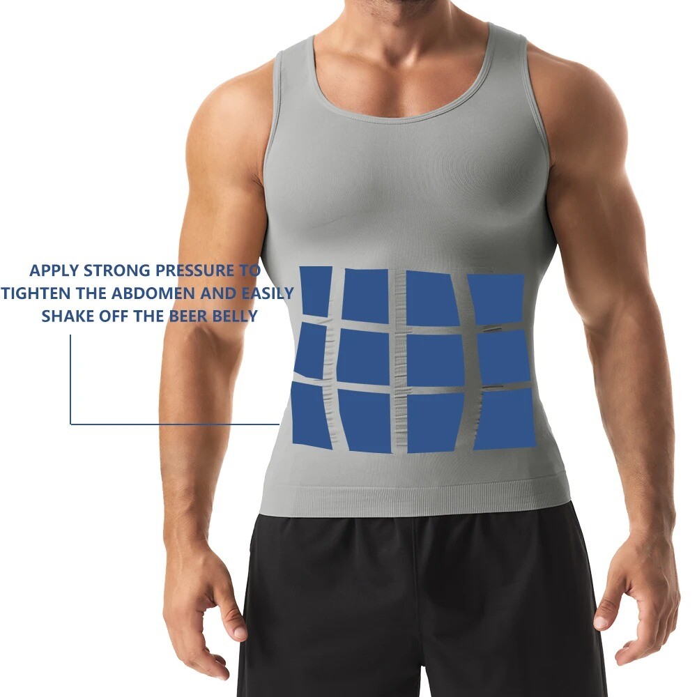 3 Pack Mens Compression Shirt Slimming Body Shaper Vest Tummy Control Shapewear