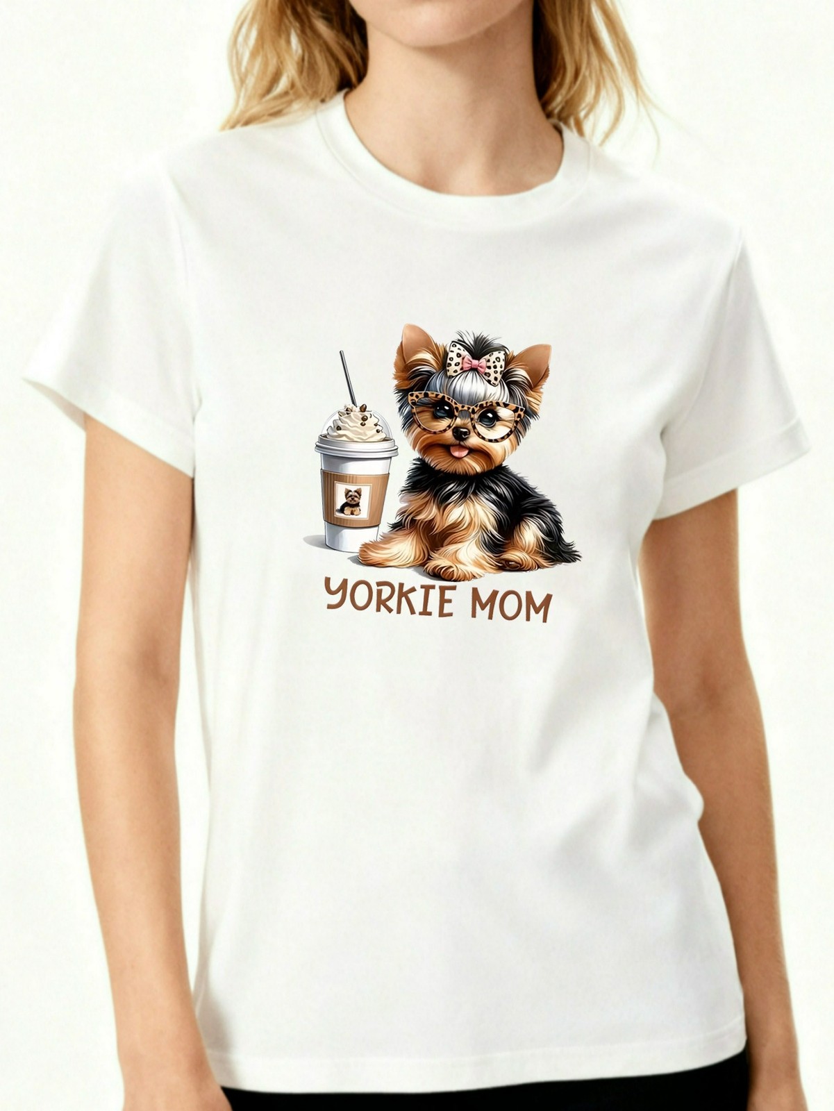 Yorkie Mom Graphic Tee Cute Yorkshire Terrier Women’s Soft Polyester T-Shirt