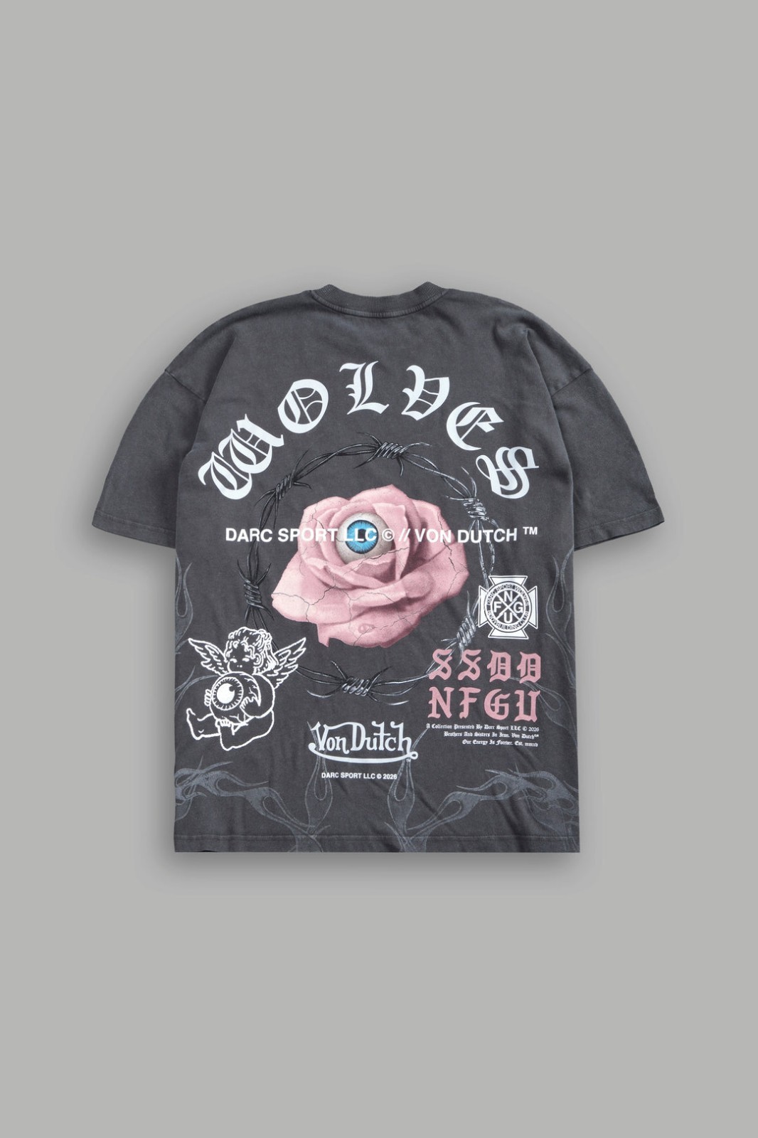 Darc Sport x Von Dutch NFGU Premium Oversized Tee Wolf Gray Pink Rose Medium M