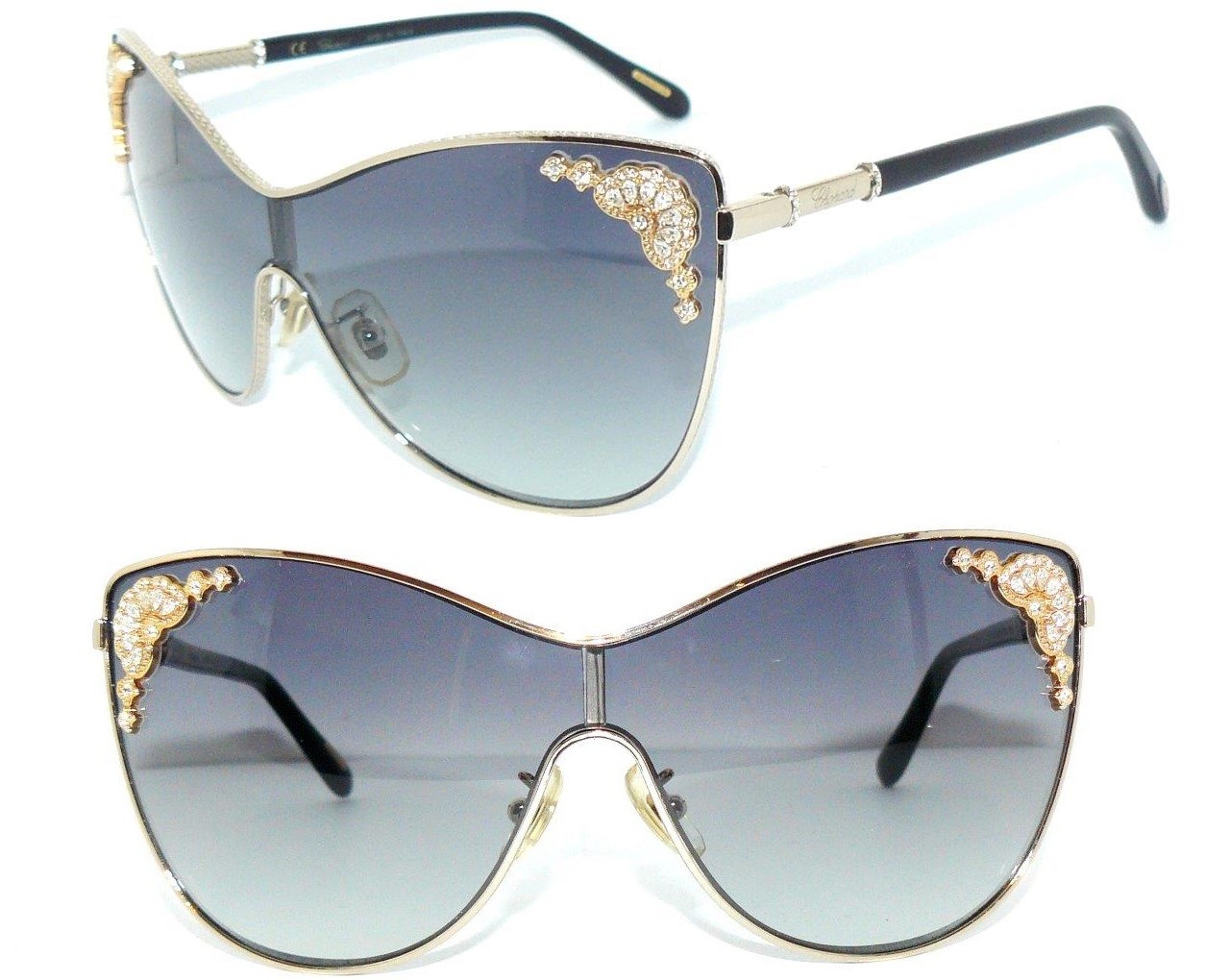 CHOPARD SUNGLASSES GOLD BLUE SCHC83S RHINESTONE CRYSTAL LOGO LUXURY WOMEN BAG