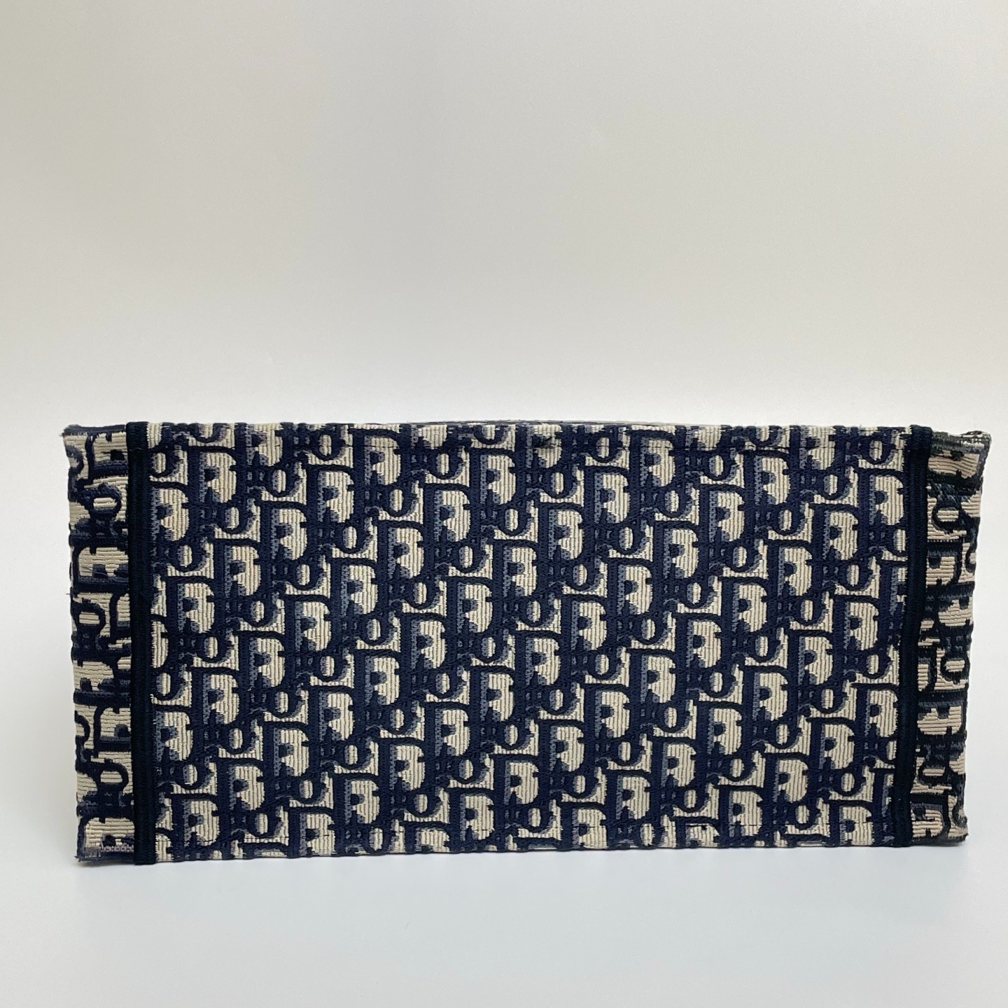 DIOR Oblique Embroidery Jacquard Canvas Book Tote Bag Beige & Navy Medium