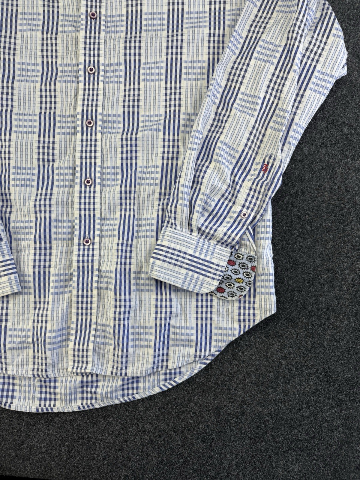 Robert Graham Geo Check Long Sleeve Shirt Blue White Pattern Size Large