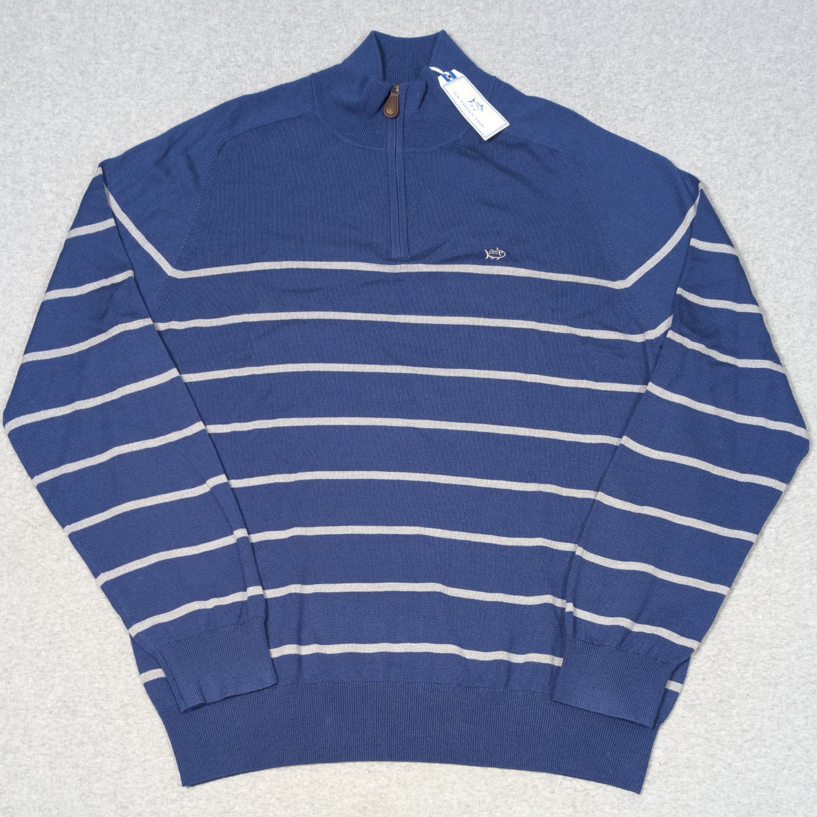 New Southern Tide Merino Wool Sweater Men’s XL Pullover Zip Striped Blue Depths